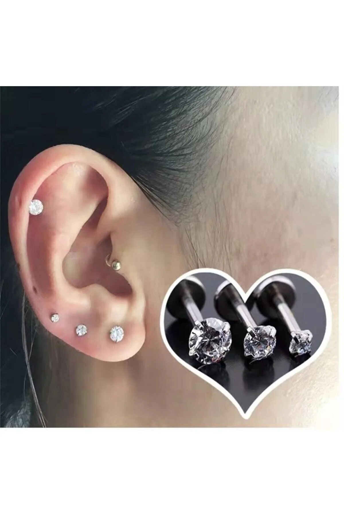 Minimal "AGB" Parıltı Taşlı 316L Çelik Helix, Dudak & Burun Piercing (%100 "AGB" İbareli) 5