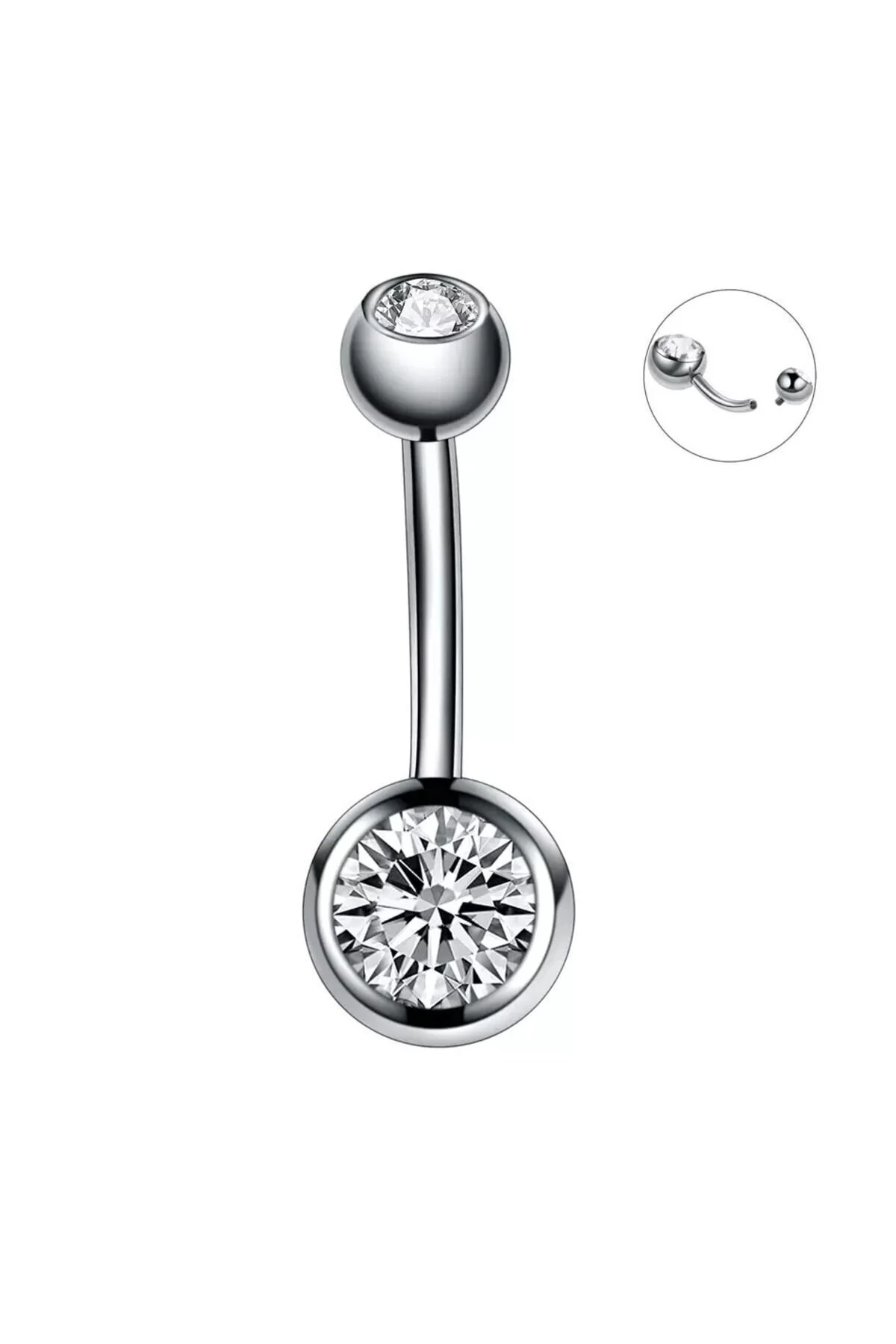 Çift Taşlı %100 G23 Titanyum "sıngle", "lower", "double" Gümüş Renk Göbek Piercing 1