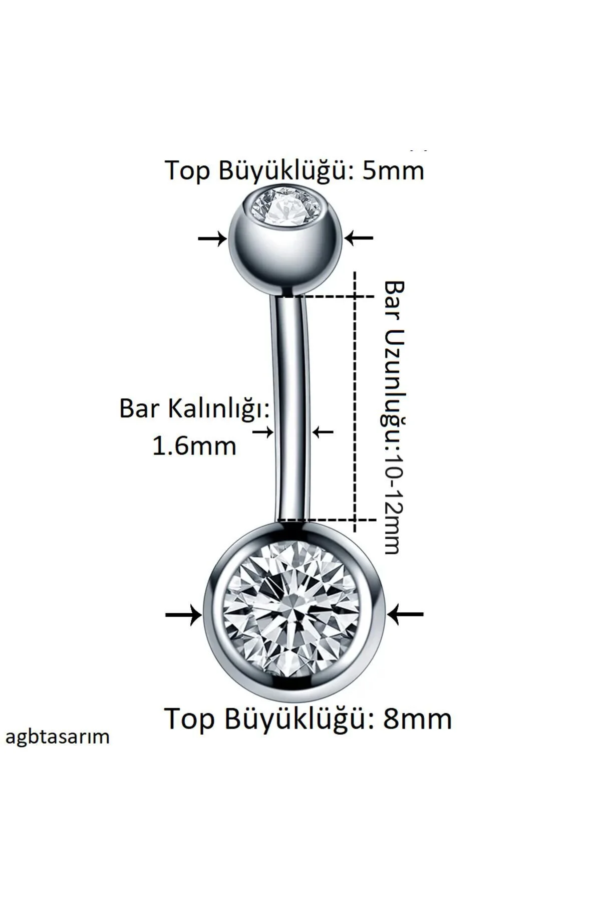 Çift Taşlı %100 G23 Titanyum "sıngle", "lower", "double" Gümüş Renk Göbek Piercing 2