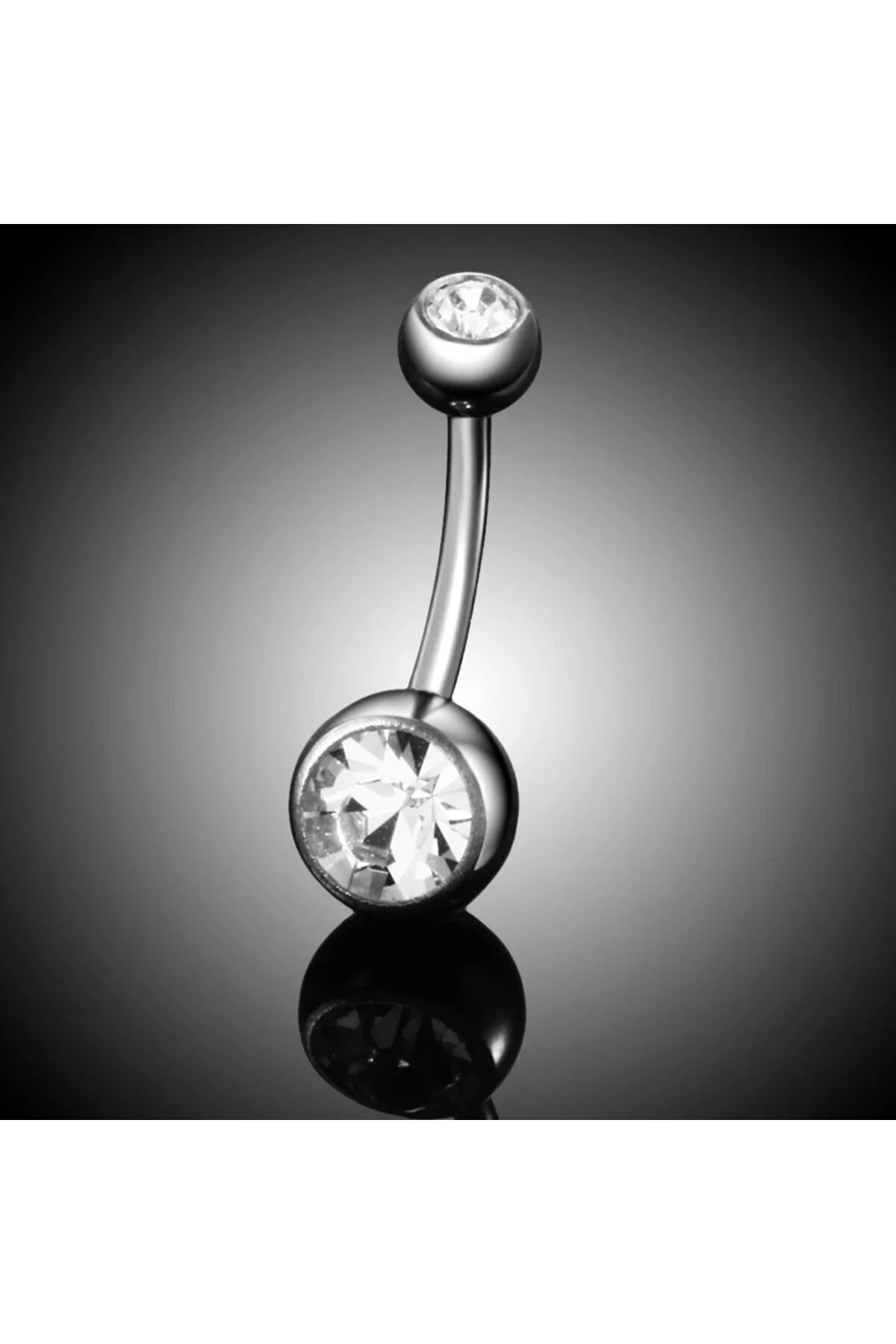 Çift Taşlı %100 G23 Titanyum "sıngle", "lower", "double" Gümüş Renk Göbek Piercing 3