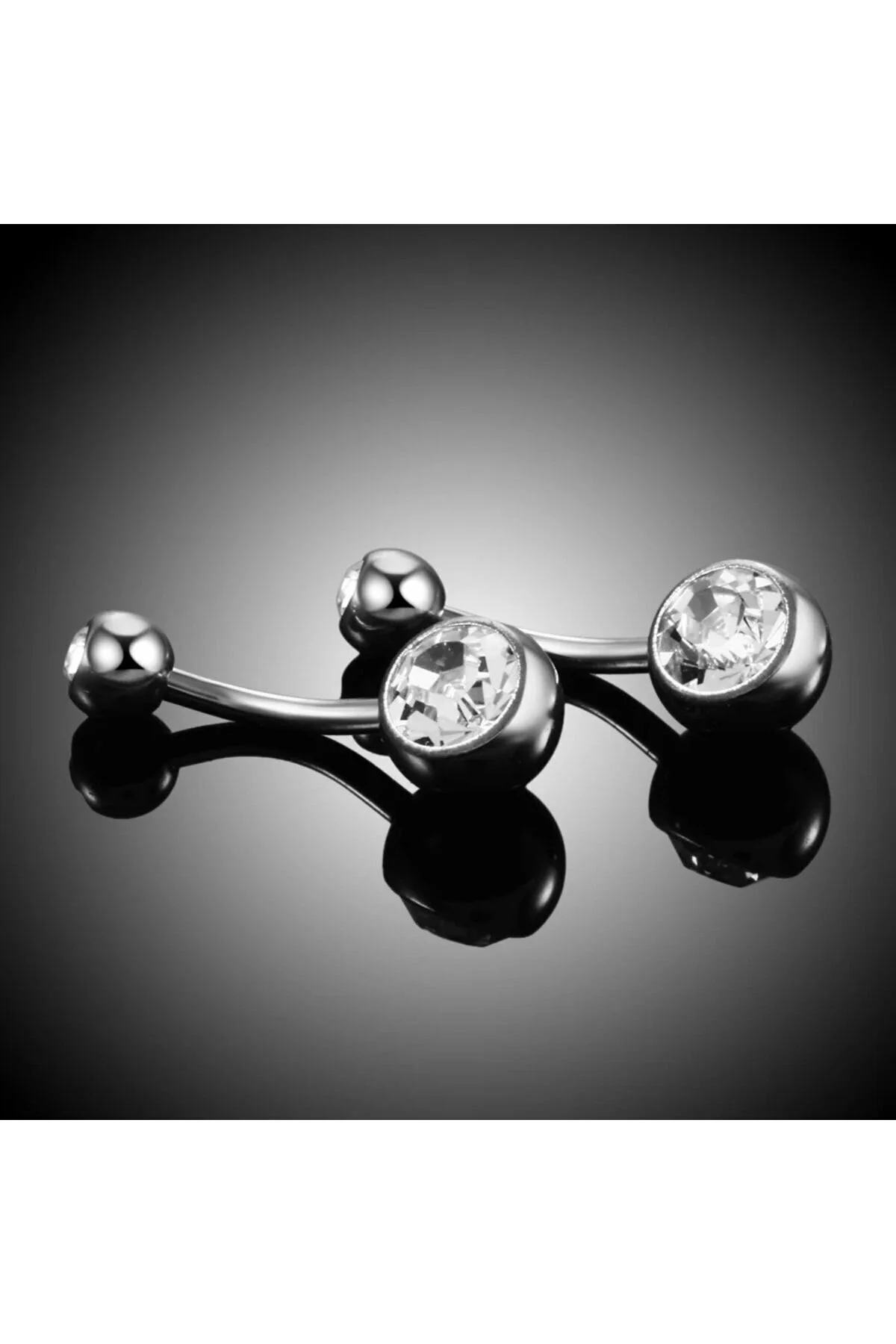 Çift Taşlı %100 G23 Titanyum "sıngle", "lower", "double" Gümüş Renk Göbek Piercing 4