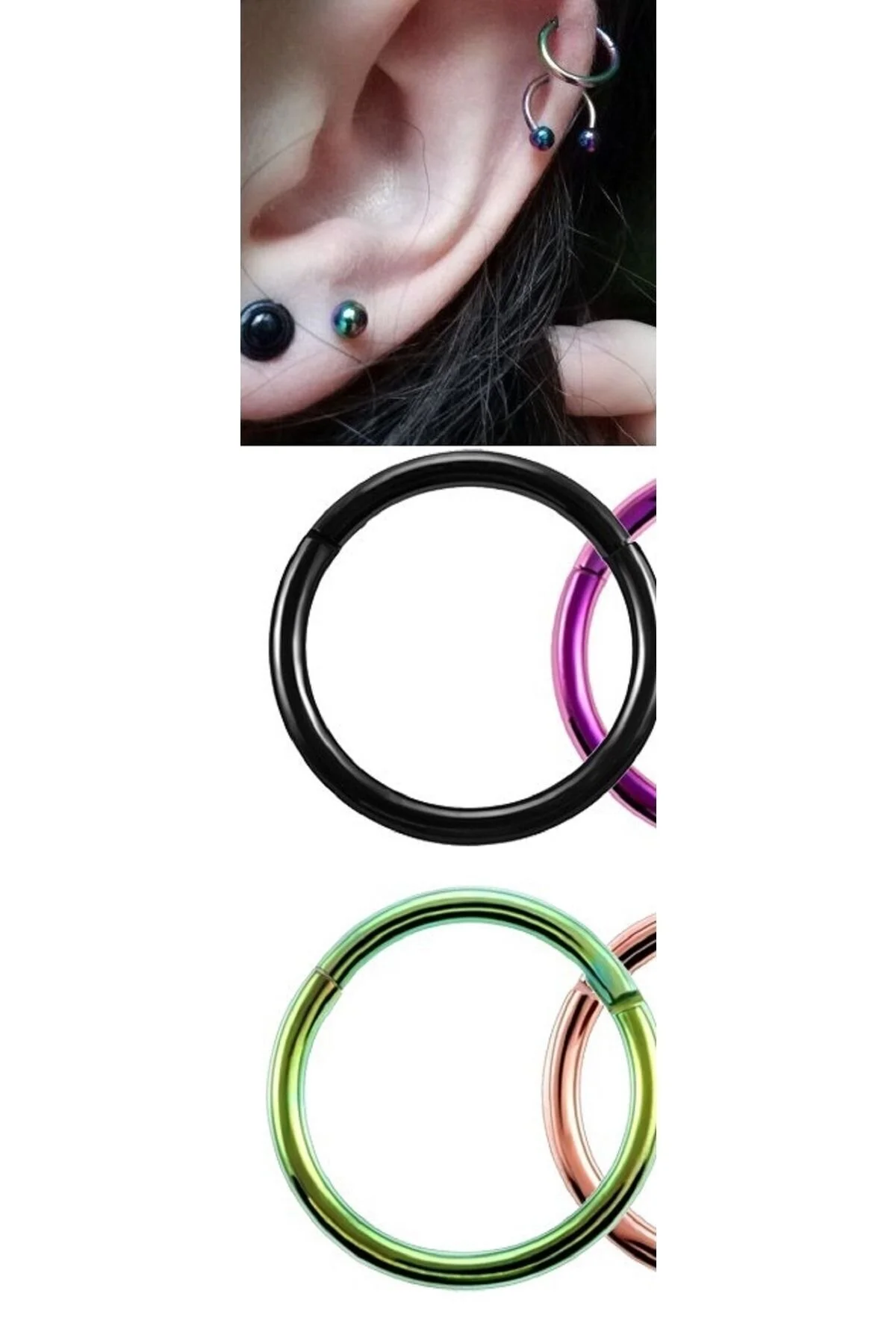 Cerrahi Çelik "septum, Nose, Helix" "burun, Dudak, Kaş, Kıkırdak, Kulak" Menteşeli Halka Piercing 3