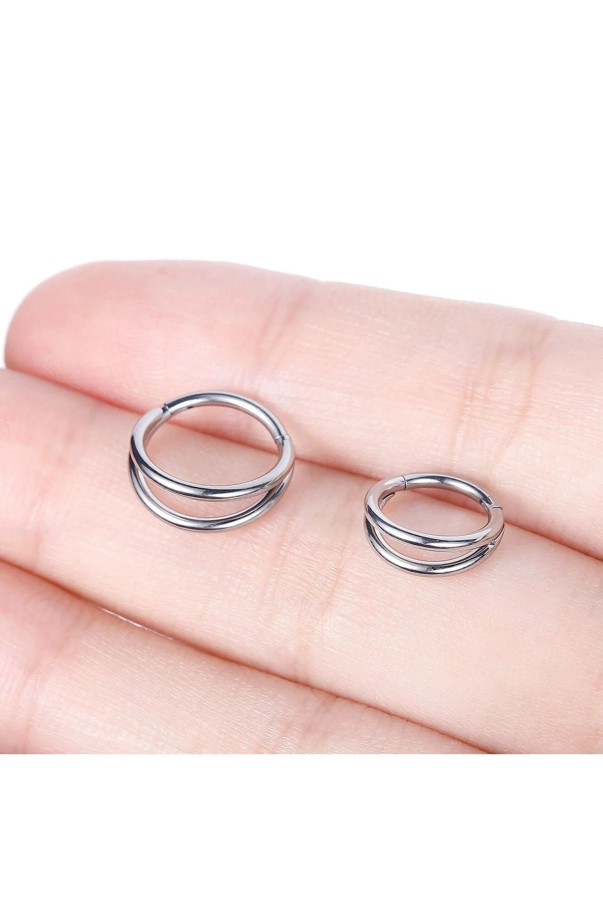 %100 Çelik "septum, Nose, Helix" "burun, Dudak, Kıkırdak" Çift Menteşeli Gümüş Rengi Halka Piercing 6