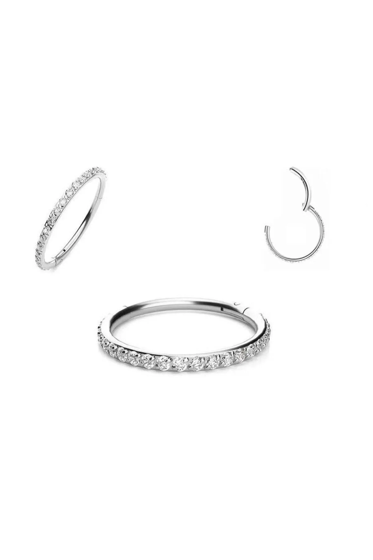 AGB Parıltı Sıra Taşlı Burun, Dudak, Kaş, Kıkırdak Septum & Helix Menteşeli Halka Piercing 1