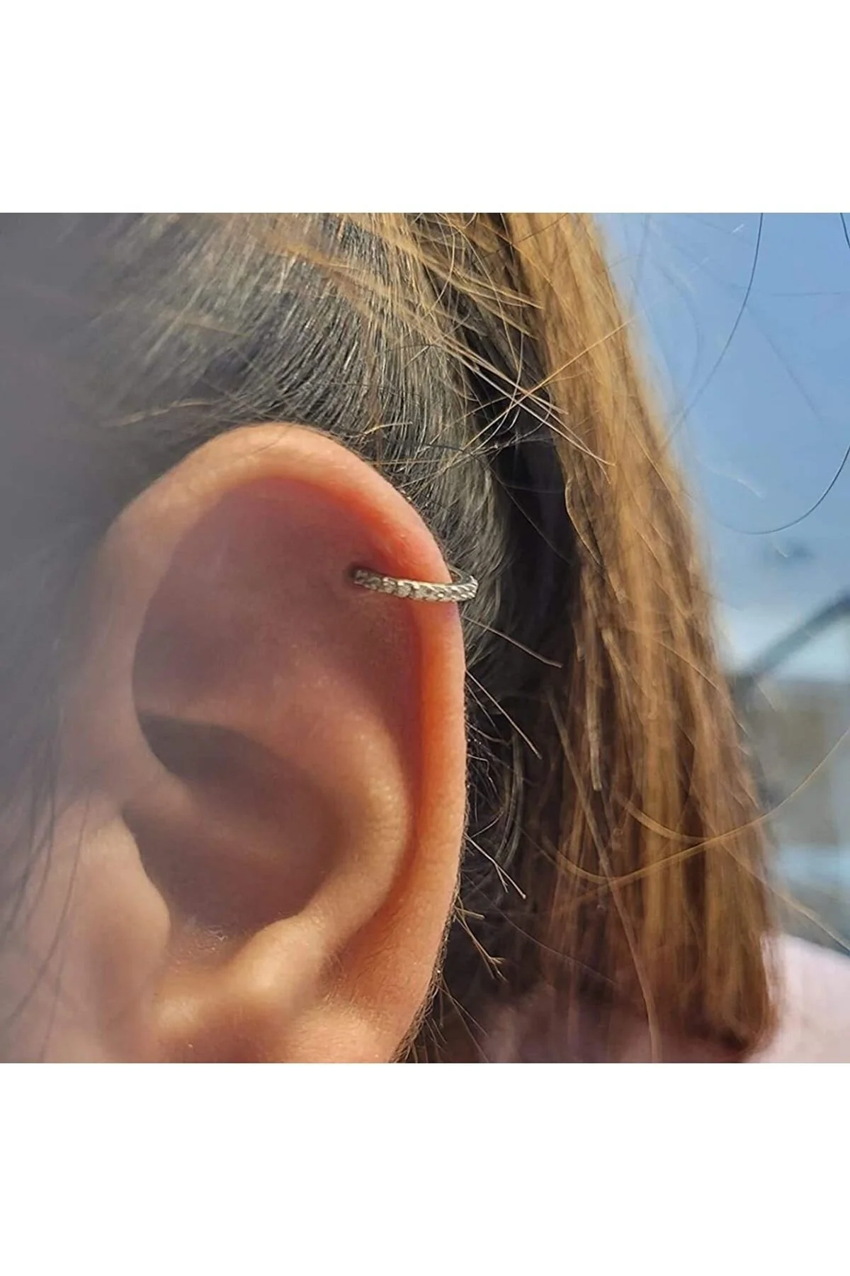 AGB Parıltı Sıra Taşlı Burun, Dudak, Kaş, Kıkırdak Septum & Helix Menteşeli Halka Piercing 3