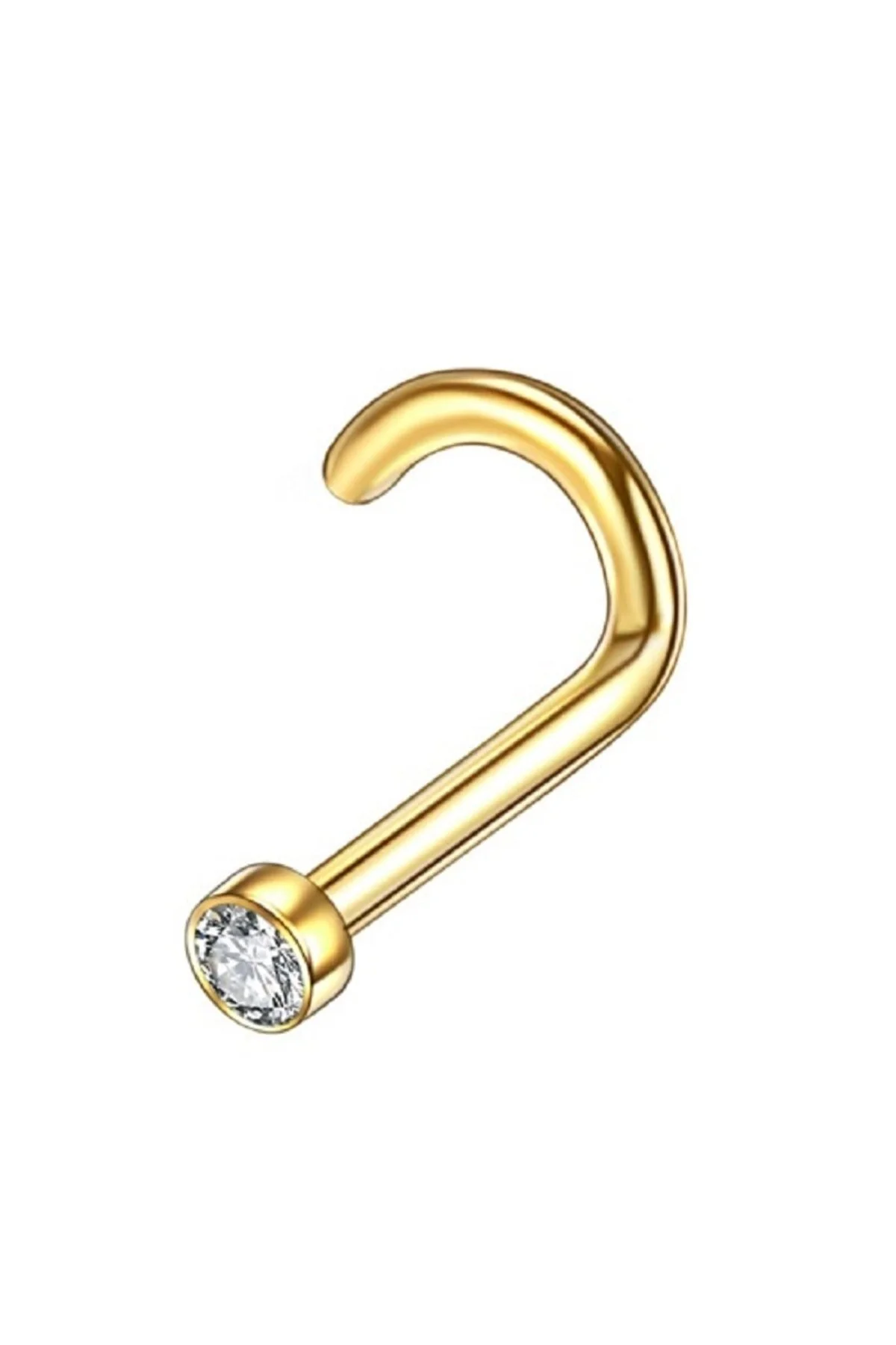 "AGB" Özel Taş Görünümlü 316L Cerrahi Çelik J Şekil Tasarım Nose Stud Burun Hızma, Piercing 1