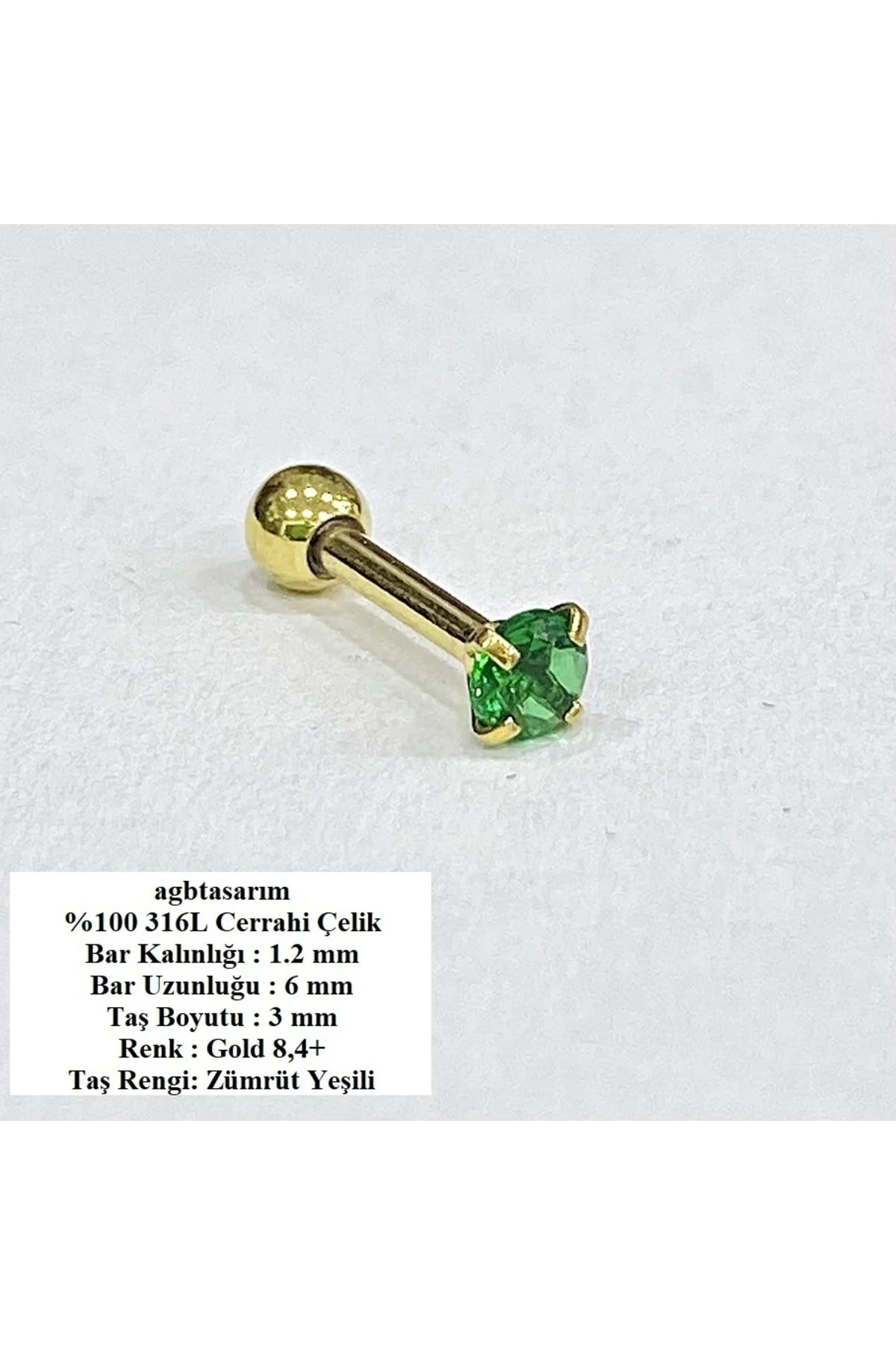 "AGB" Parıltı Taşlı 316L Cerrahi Çelik (Helix) & Burun Piercing (%100 AGB İbareli) 1
