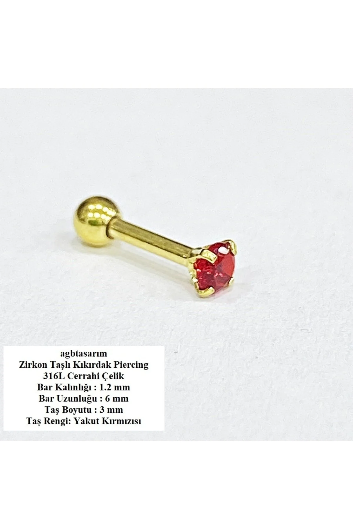 "AGB" Parıltı Taşlı 316L Cerrahi Çelik (Helix) & Burun Piercing (%100 AGB İbareli) 1