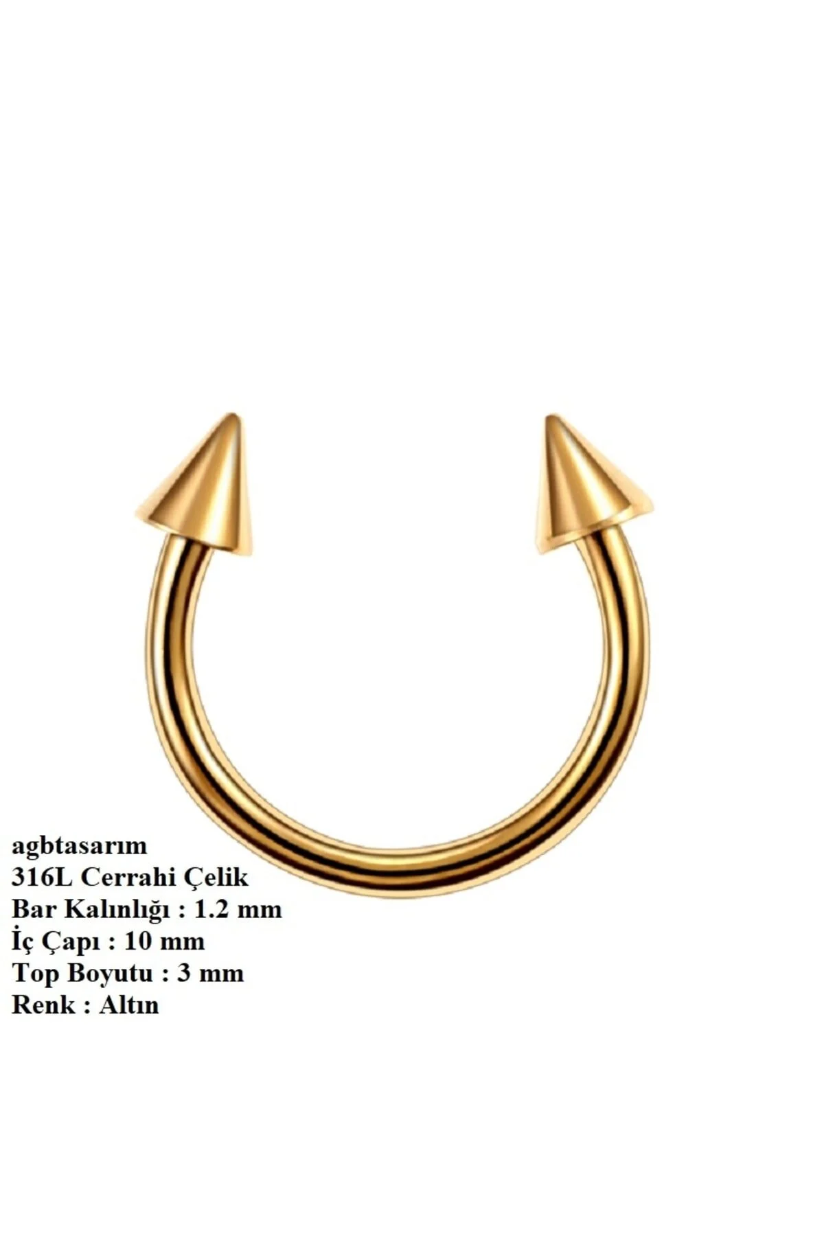 %100 CERRAHİ ÇELİK OK UÇLU "septum, Nose, Helix" "burun, Dudak, KULAK" SPİKE YARIM HALKA 1