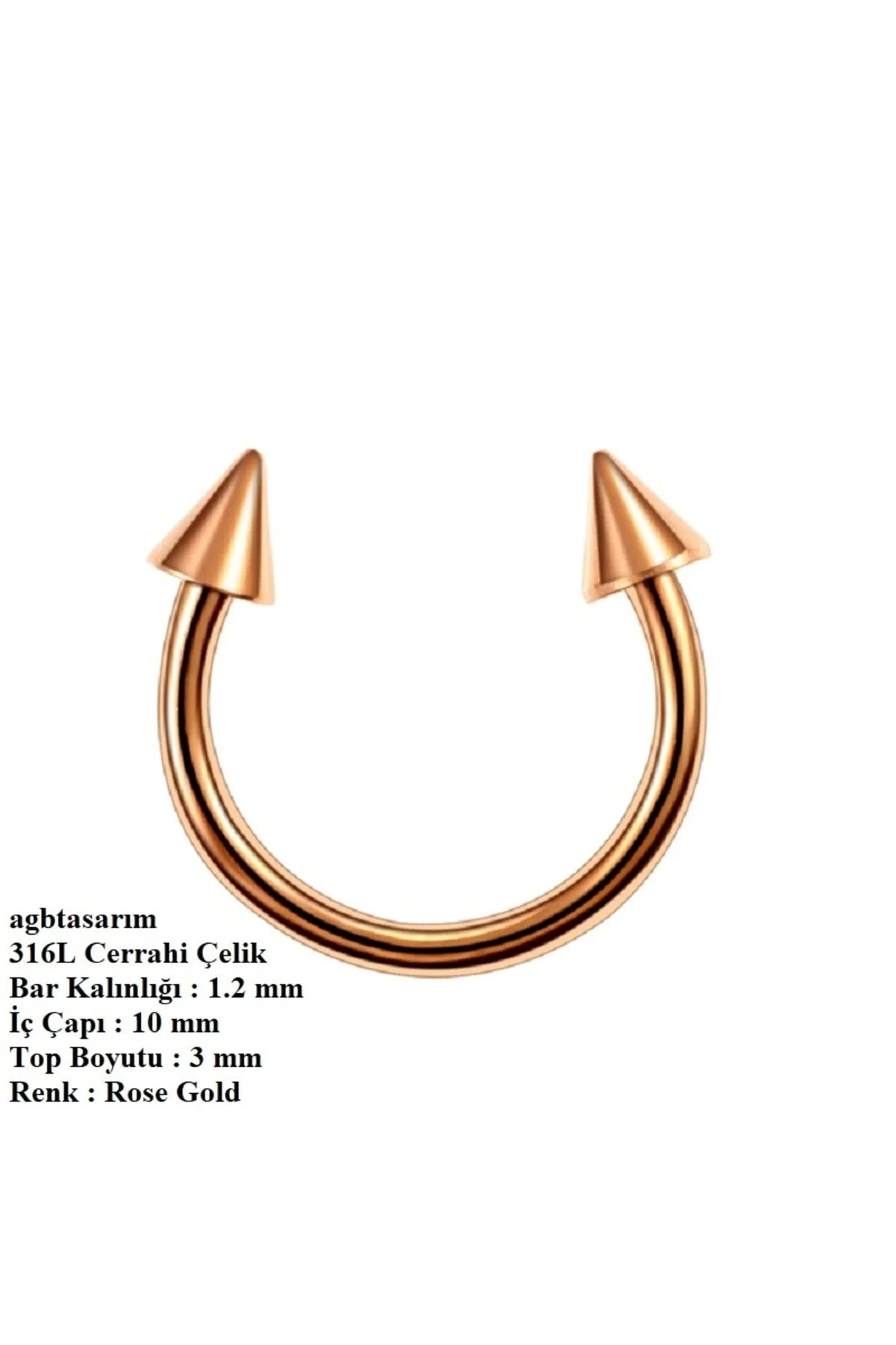 %100 CERRAHİ ÇELİK OK UÇLU "septum, Nose, Helix" "burun, Dudak, KULAK" SPİKE YARIM HALKA 1