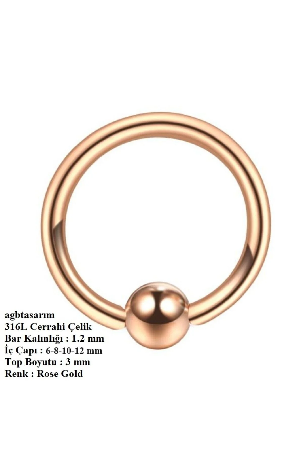 %100 CERRAHİ ÇELİK "Septum, Nose, Helix" "Burun, Dudak, Kaş, Kıkırdak" TOPLU TAM HALKA PİERCİNG 1