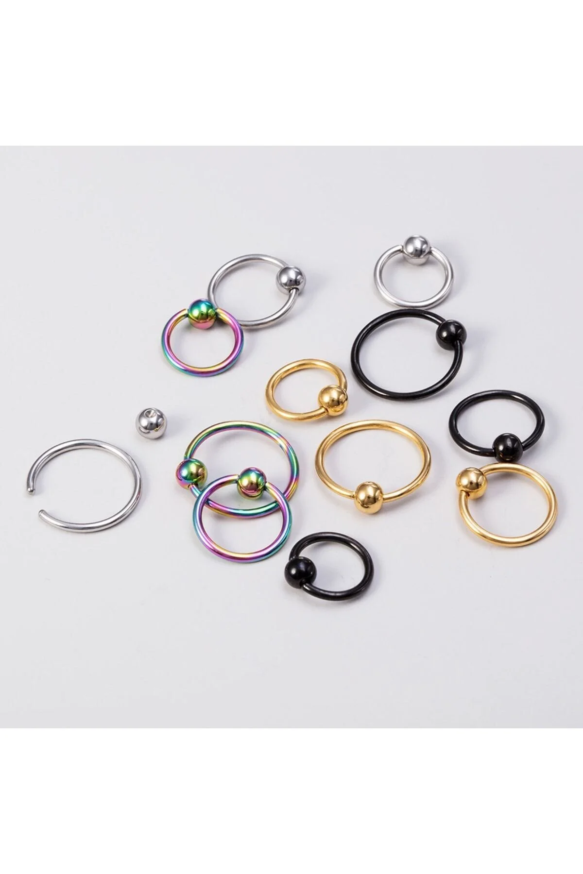 %100 CERRAHİ ÇELİK "Septum, Nose, Helix" "Burun, Dudak, Kaş, Kıkırdak" TOPLU TAM HALKA PİERCİNG 4