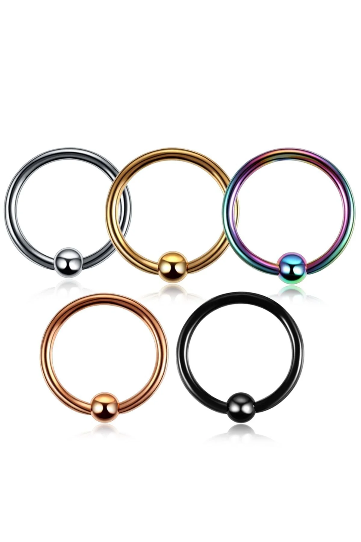 %100 CERRAHİ ÇELİK "Septum, Nose, Helix" "Burun, Dudak, Kaş, Kıkırdak" TOPLU TAM HALKA PİERCİNG 5