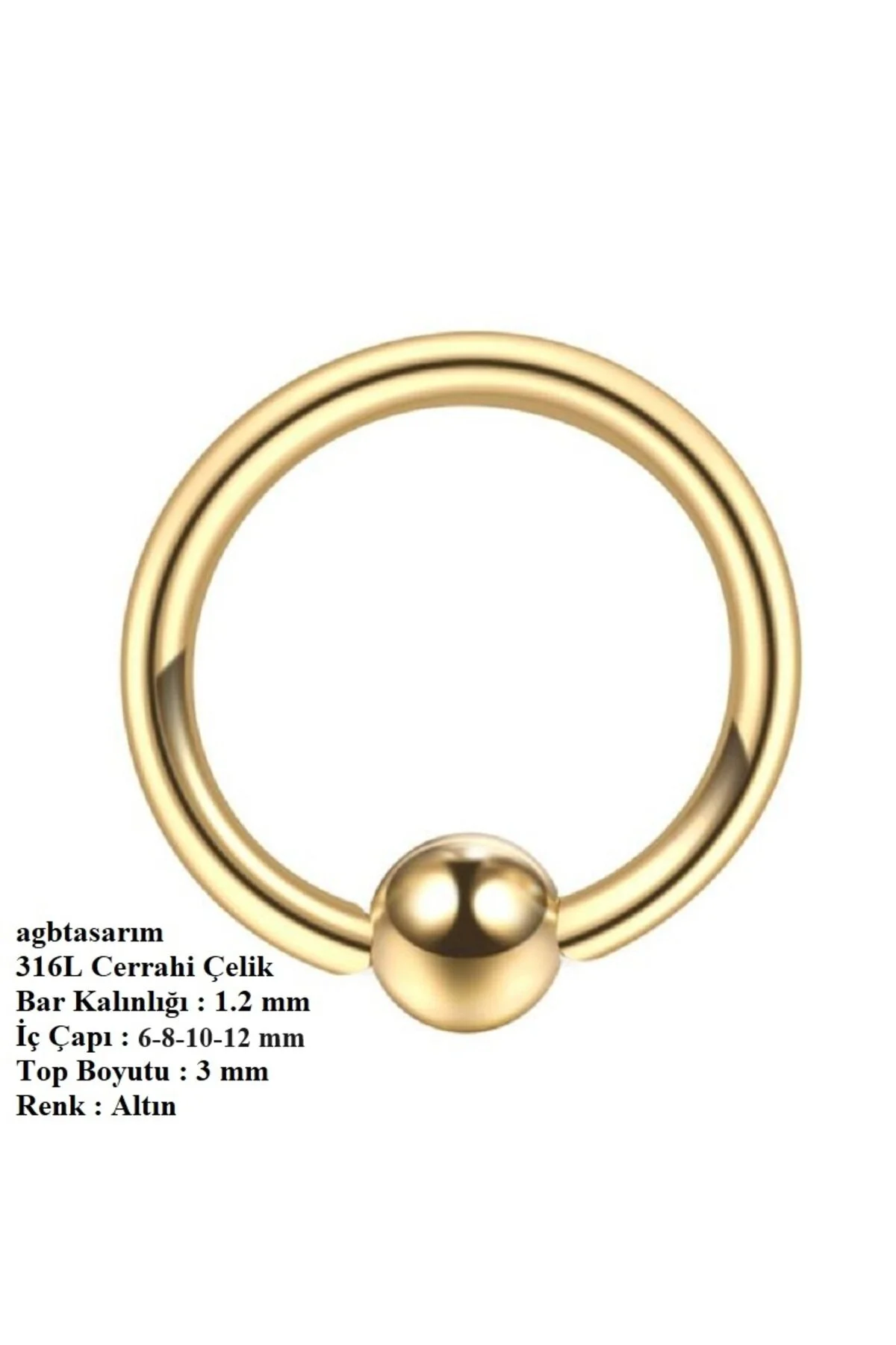 %100 CERRAHİ ÇELİK "Septum, Nose, Helix" "Burun, Dudak, Kaş, Kıkırdak" TOPLU TAM HALKA PİERCİNG 1