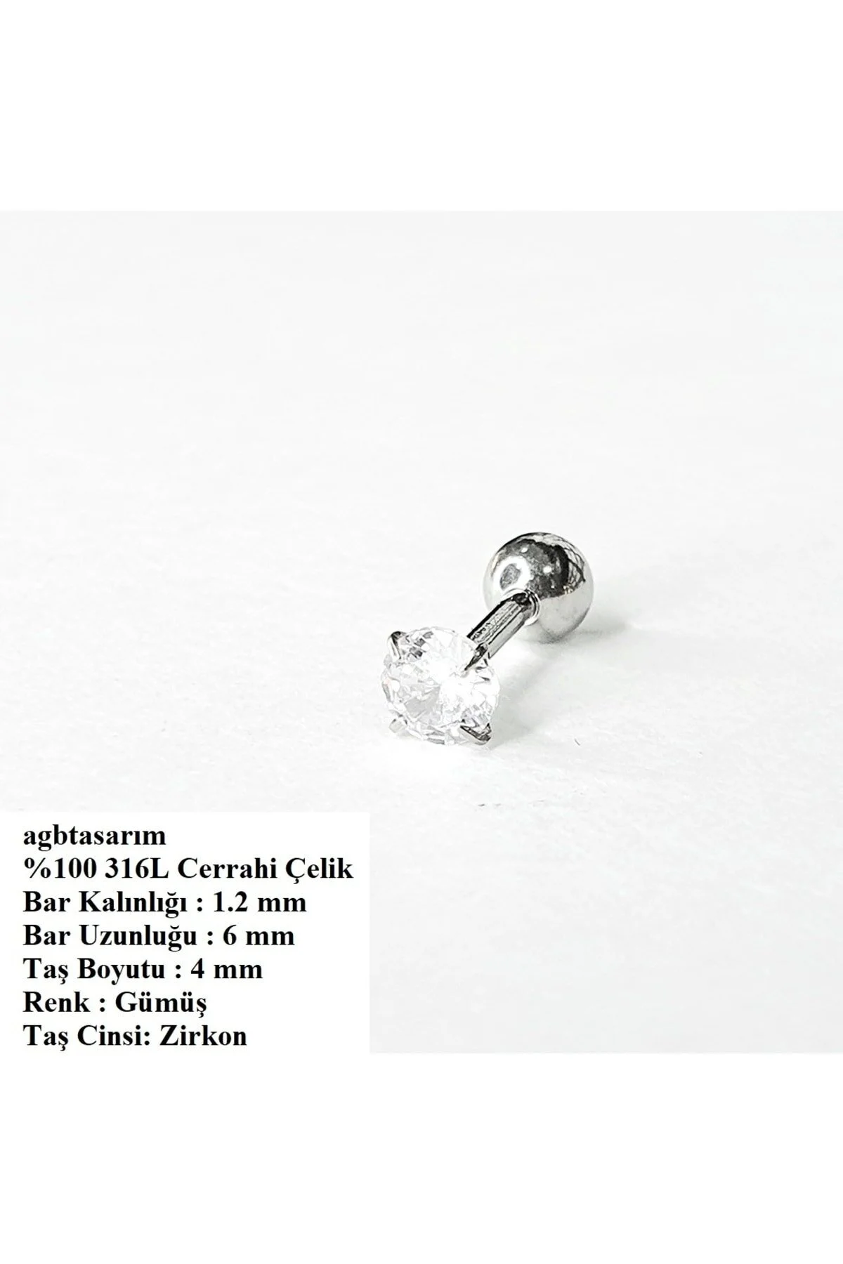 AGB Parıltı Taşlı 316L Cerrahi Çelik  (Helix) & Burun Piercing (%100 AGB İbareli) 1