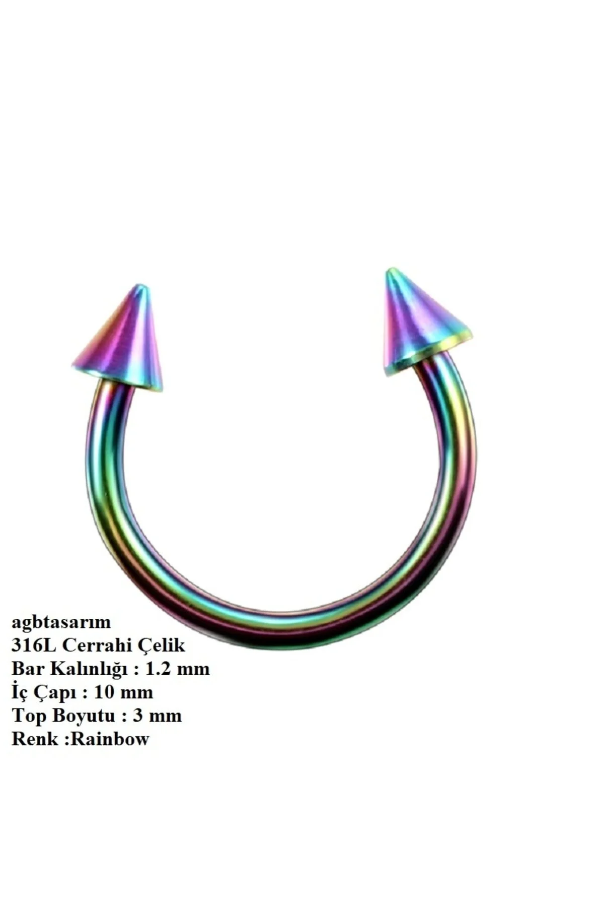 %100 CERRAHİ ÇELİK OK UÇLU "septum, Nose, Helix" "burun, Dudak, KULAK" SPİKE YARIM HALKA 1