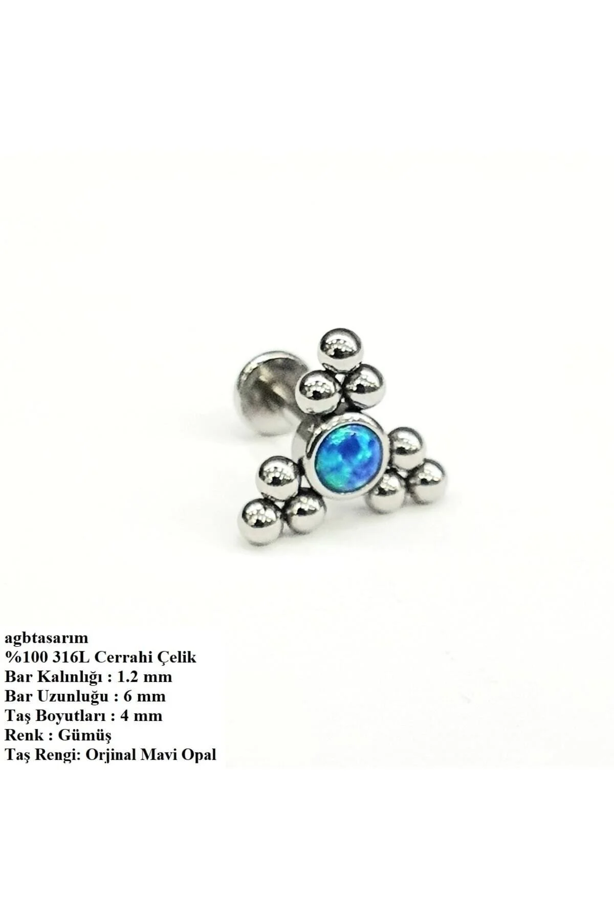 ISIYA GÖRE RENK DEĞİŞTİREN "Dudak, Burun, Kıkırdak, Kulak", "medusa", "labret" OPAL TAŞLI Piercing 1