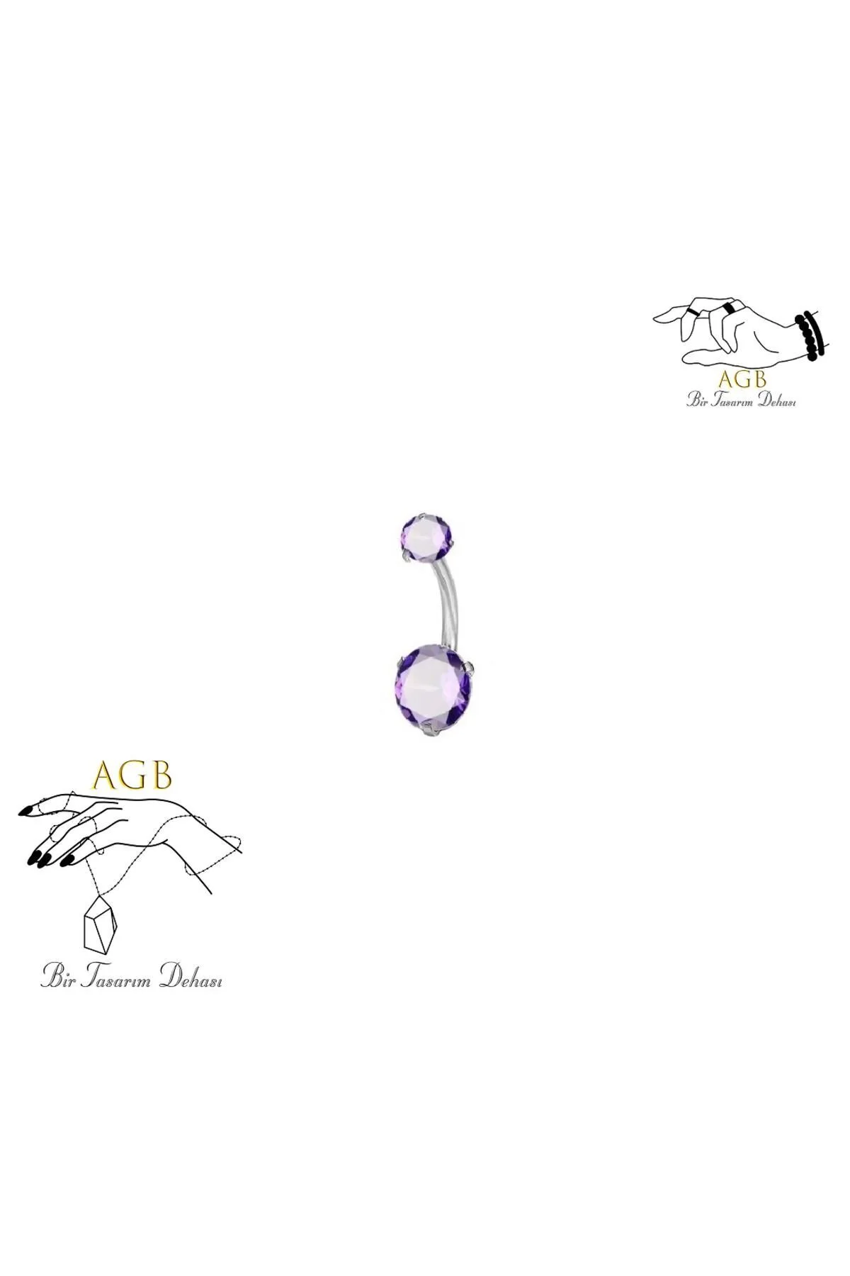 "AGB" Parıltı Taşlı 316L Cerrahi Çelik "SINGLE", "LOWER", "DOUBLE" GÖBEK PİERCİNG 1