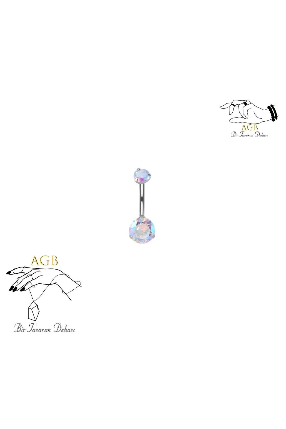 "AGB" Parıltı Taşlı 316L Cerrahi Çelik "single", "lower", "double" Göbek Piercing 1