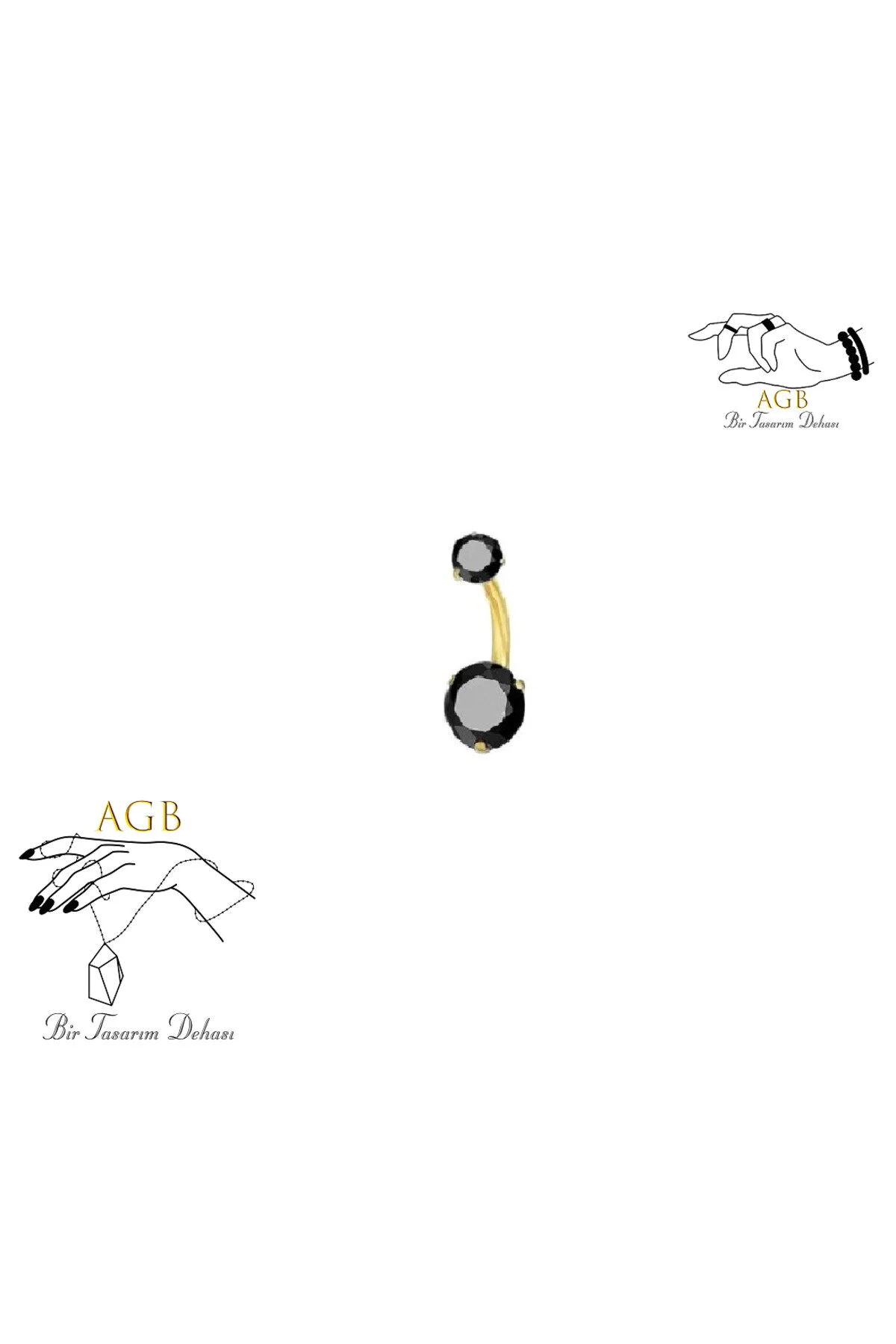 "AGB" Parıltı Taşlı 316L Cerrahi Çelik "SINGLE", "LOWER", "DOUBLE" GÖBEK PİERCİNG 1