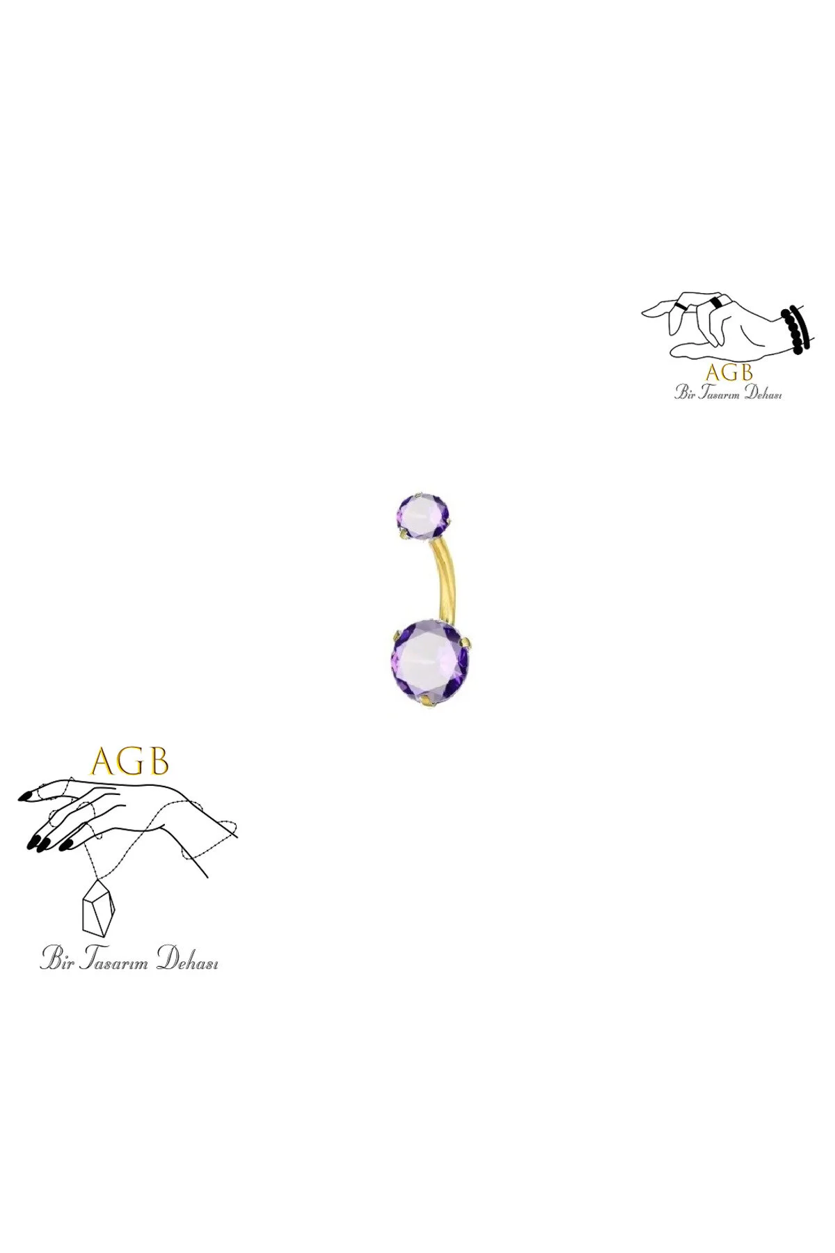 "AGB" Parıltı Taşlı 316L Cerrahi Çelik "single", "lower", "double" Göbek Piercing 1