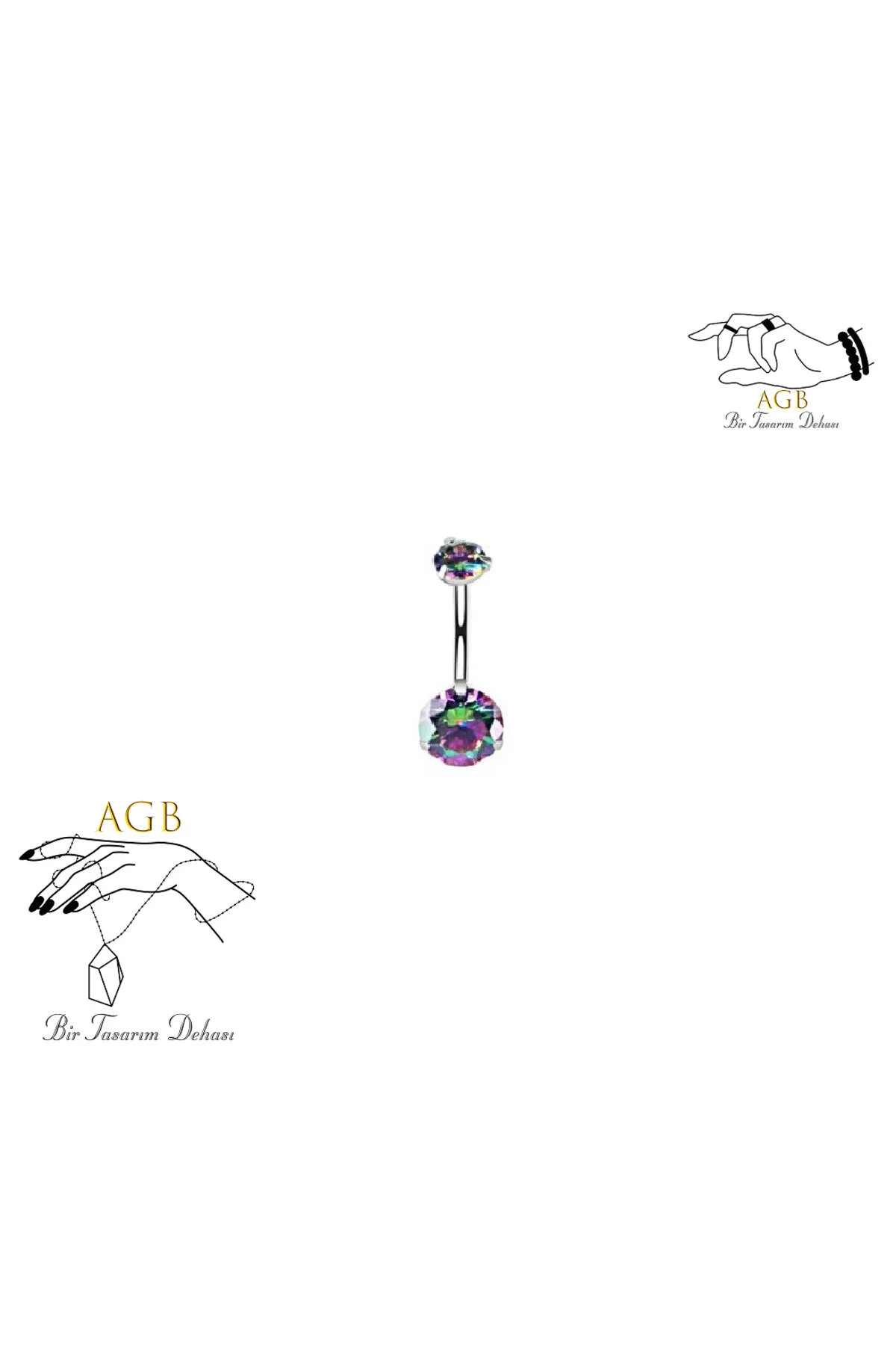 "AGB" Parıltı Taşlı 316L Cerrahi Çelik "single", "lower", "double" Göbek Piercing 1