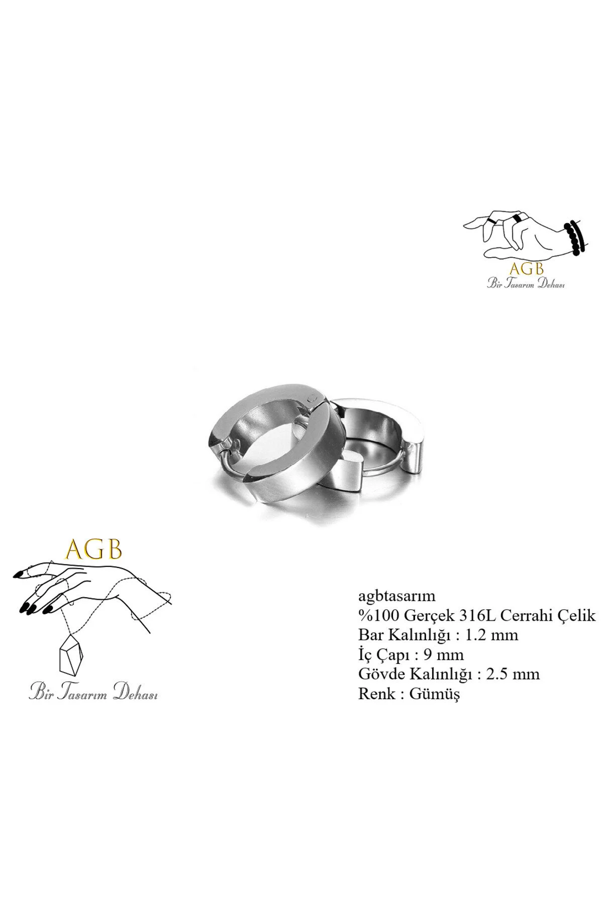 %100 Paslanmaz Cerrahi Çelik Unisex Halka Piercing Küpe 1
