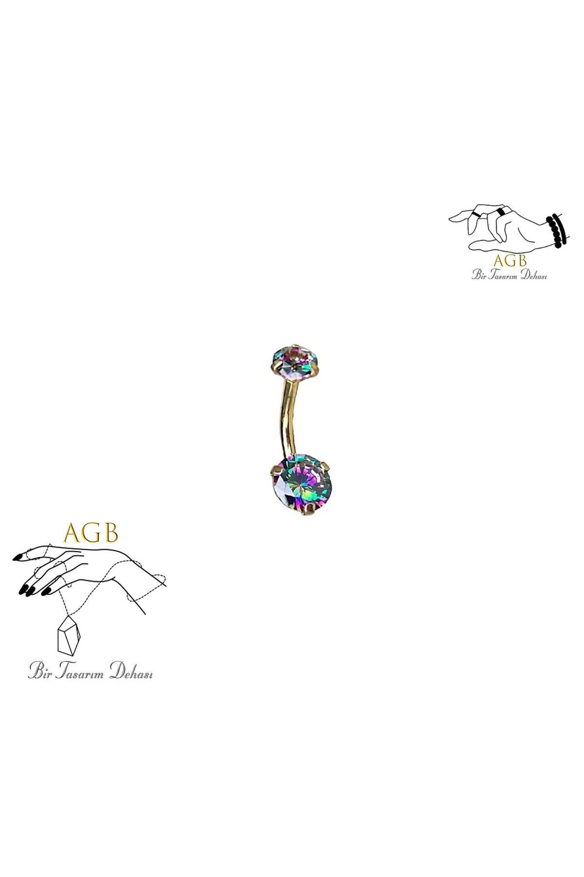 "AGB" Parıltı Taşlı 316L Cerrahi Çelik "single", "lower", "double" Göbek Piercing (%100 AGB İbareli) 1