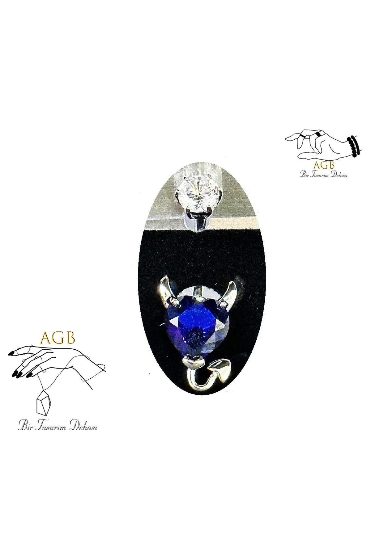 "AGB" Parıltı Taşlı Titanyum Gövdeli(Barlı) Kuyruklu Şeytan Figürlü Aksesuarlı Göbek Piercing (Single, Lower) 1