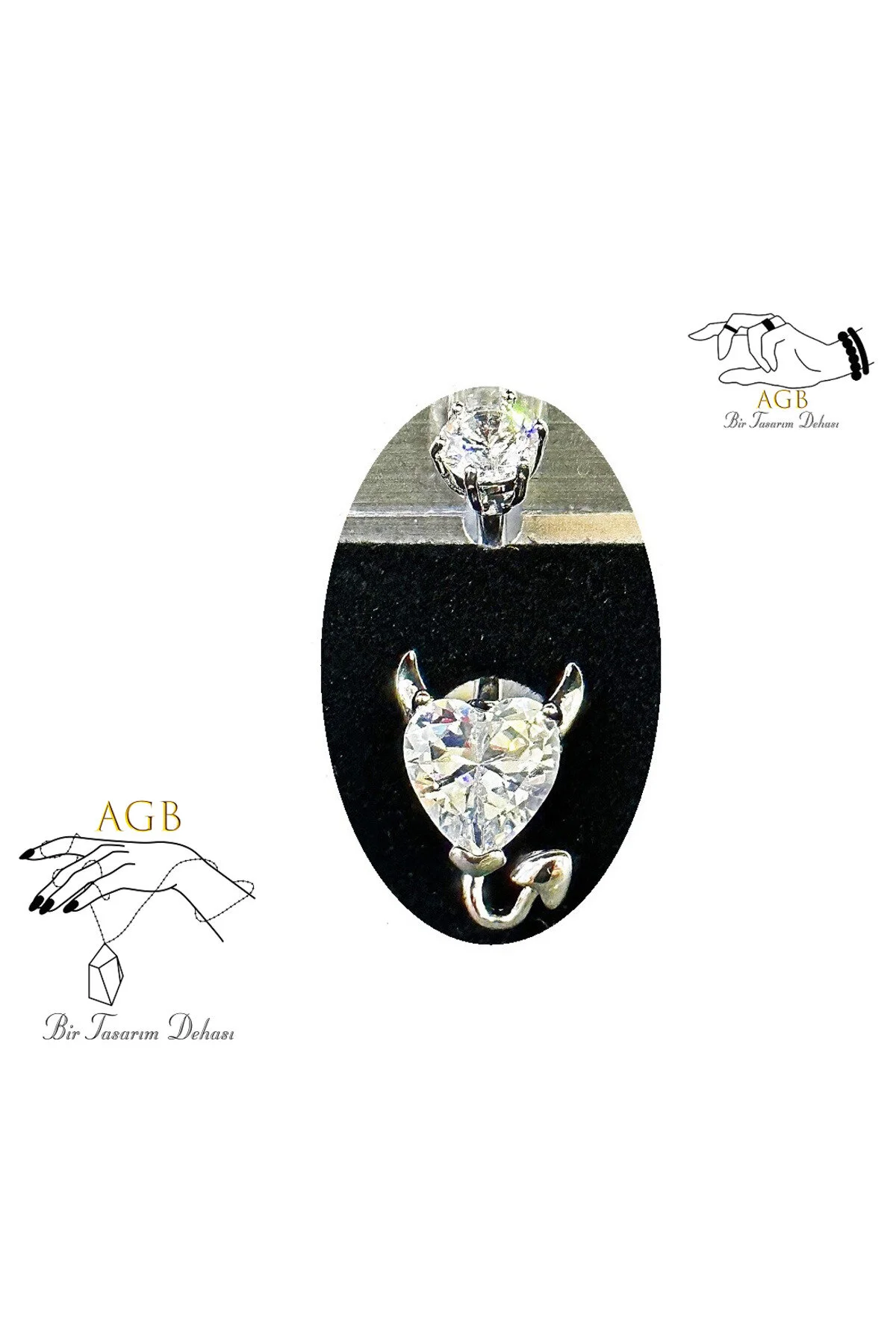 "AGB" Parıltı Taşlı Titanyum Gövdeli(Barlı) Kuyruklu Şeytan Figürlü Aksesuarlı Göbek Piercing (Single, Lower) 1