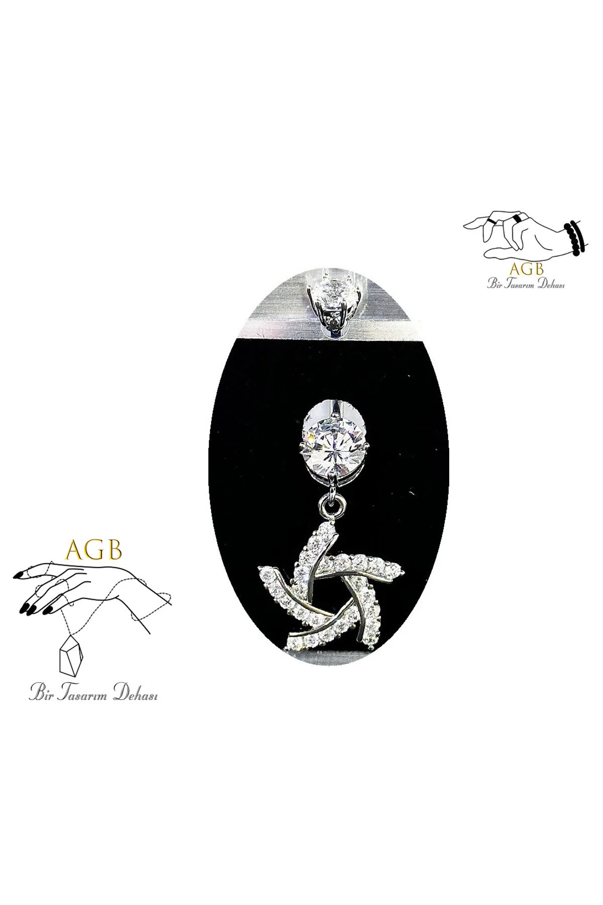 "AGB" Parıltı Taşlı Titanyum Gövdeli(Barlı) Fırtına Figürlü Aksesuarlı Göbek Piercing (Single, Lower) 1