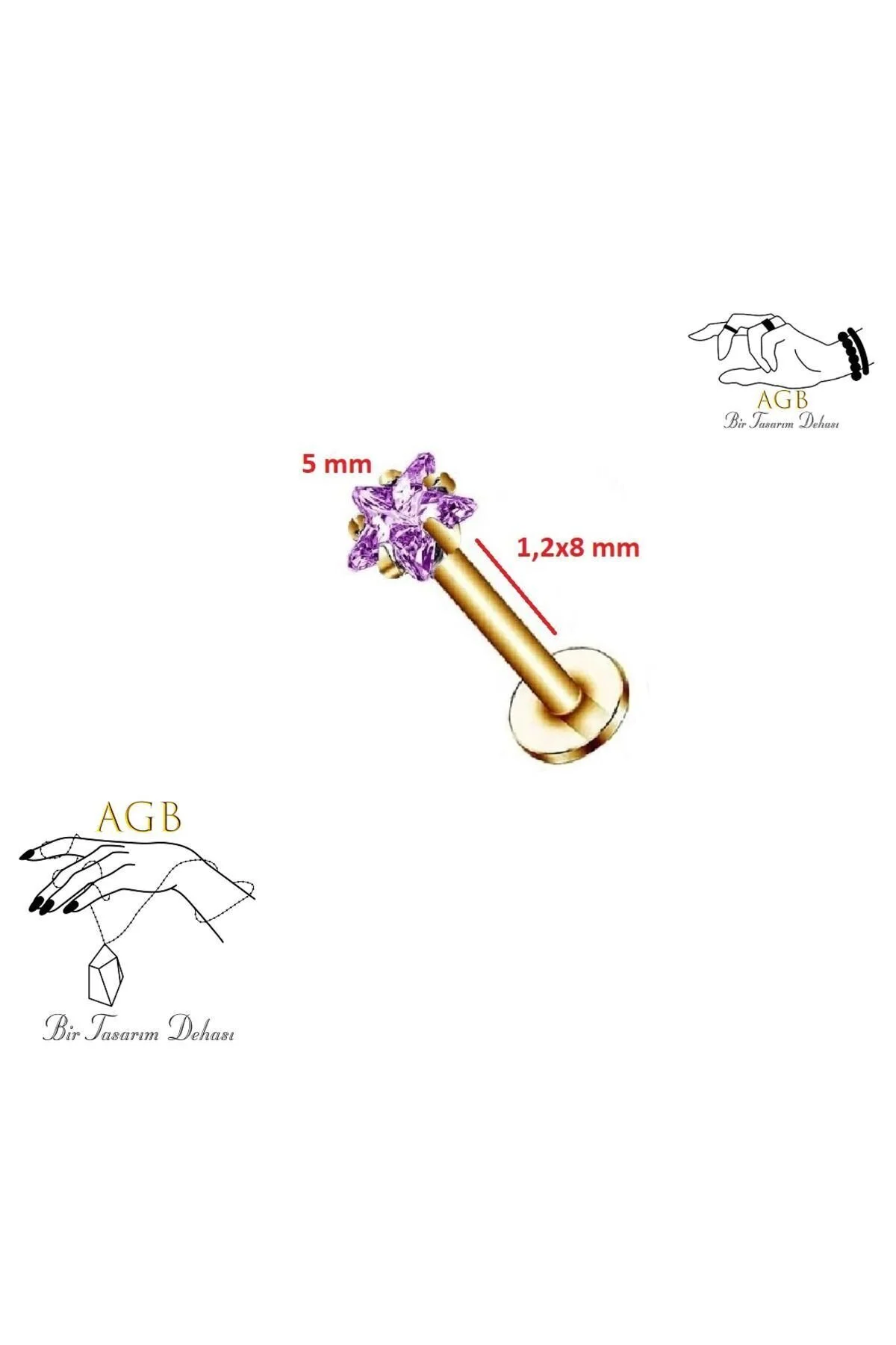 Gösterişli "AGB" Parıltı Yıldız Taşlı 316L Çelik Helix, Dudak & Burun Piercing (%100 "AGB" İbareli) 1