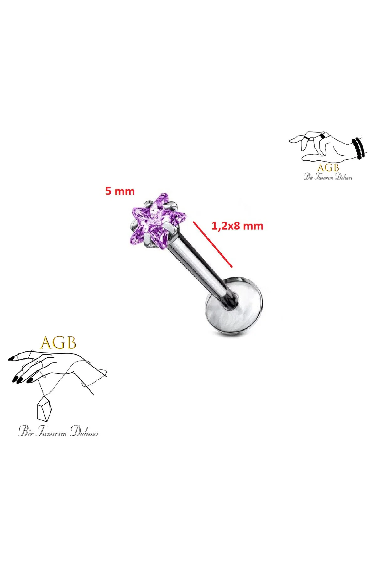 Gösterişli "AGB" Parıltı Yıldız Taşlı 316L Çelik Helix, Dudak & Burun Piercing (%100 "AGB" İbareli) 1
