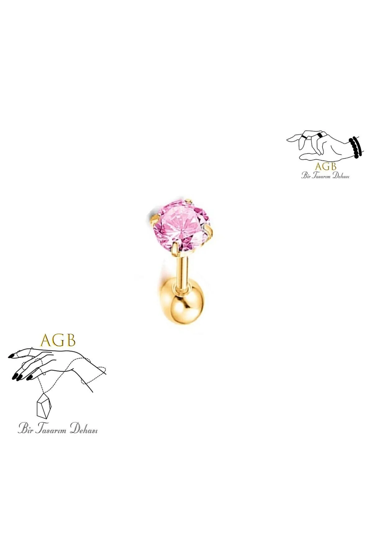 AGB Parıltı Taşlı 316L Cerrahi Çelik  (Helix) & Burun Piercing (%100 AGB İbareli) 1
