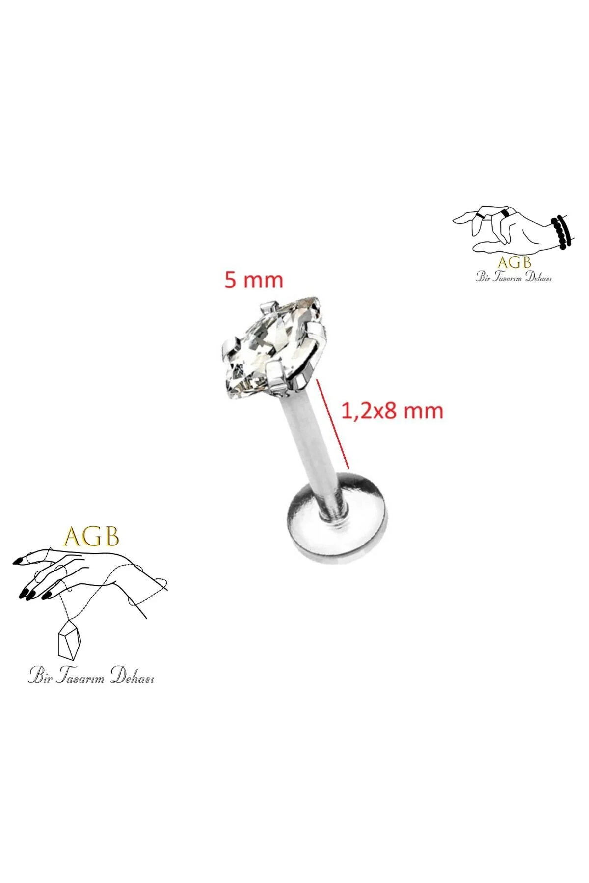 Gösterişli "AGB" Parıltı Taşlı 316L Çelik Helix, Dudak & Burun Piercing (%100 "AGB" İbareli) 1