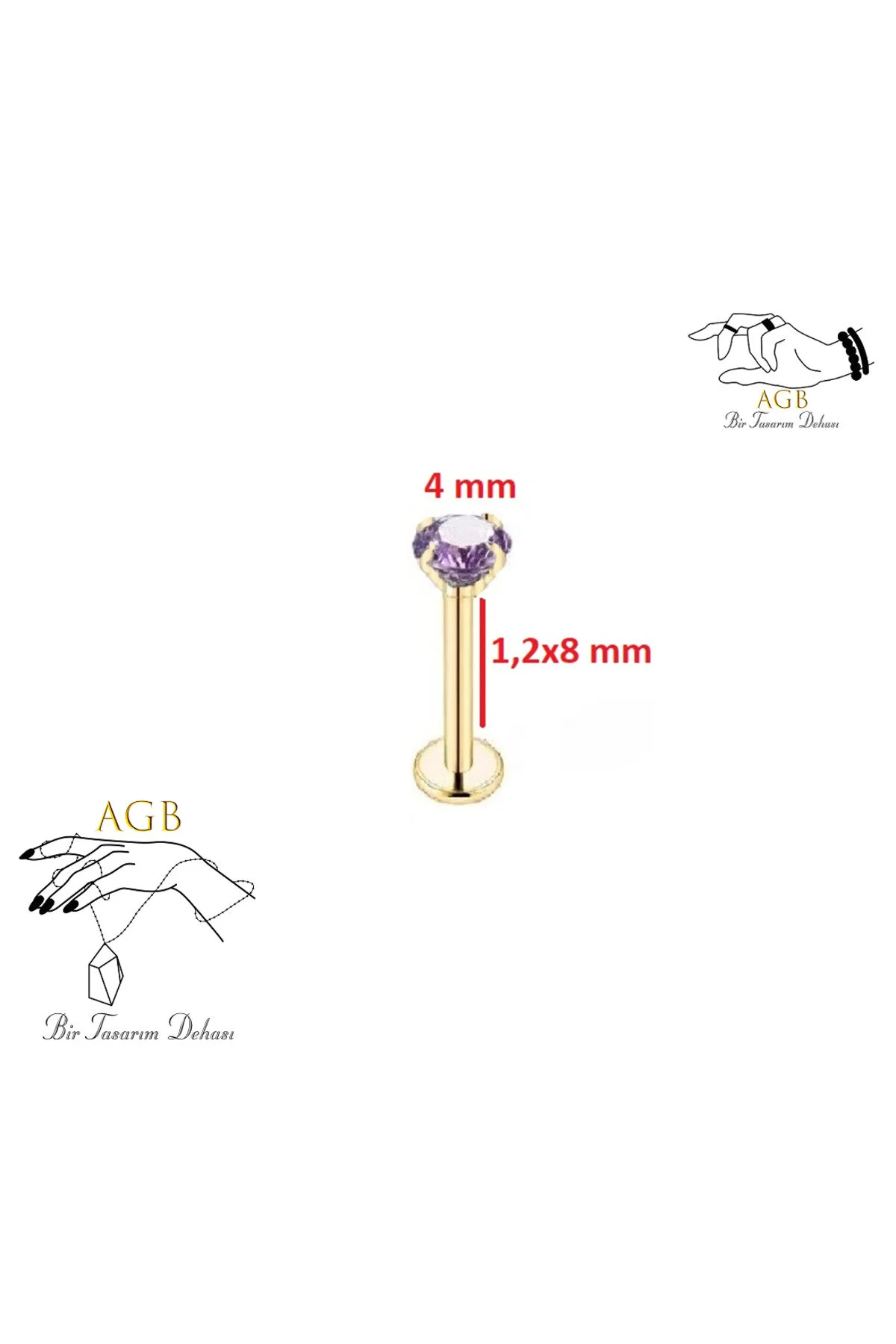 Zarif "AGB" Parıltı Taşlı 316L Cerrahi Çelik Helix, Dudak & Burun Piercing (%100 "AGB" İbareli) 1