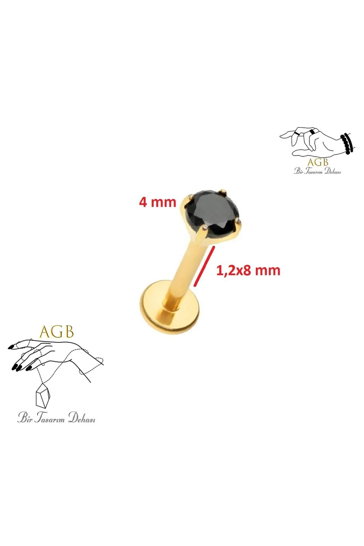Zarif "AGB" Parıltı Taşlı 316L Cerrahi Çelik Helix, Dudak & Burun Piercing (%100 "AGB" İbareli) 1