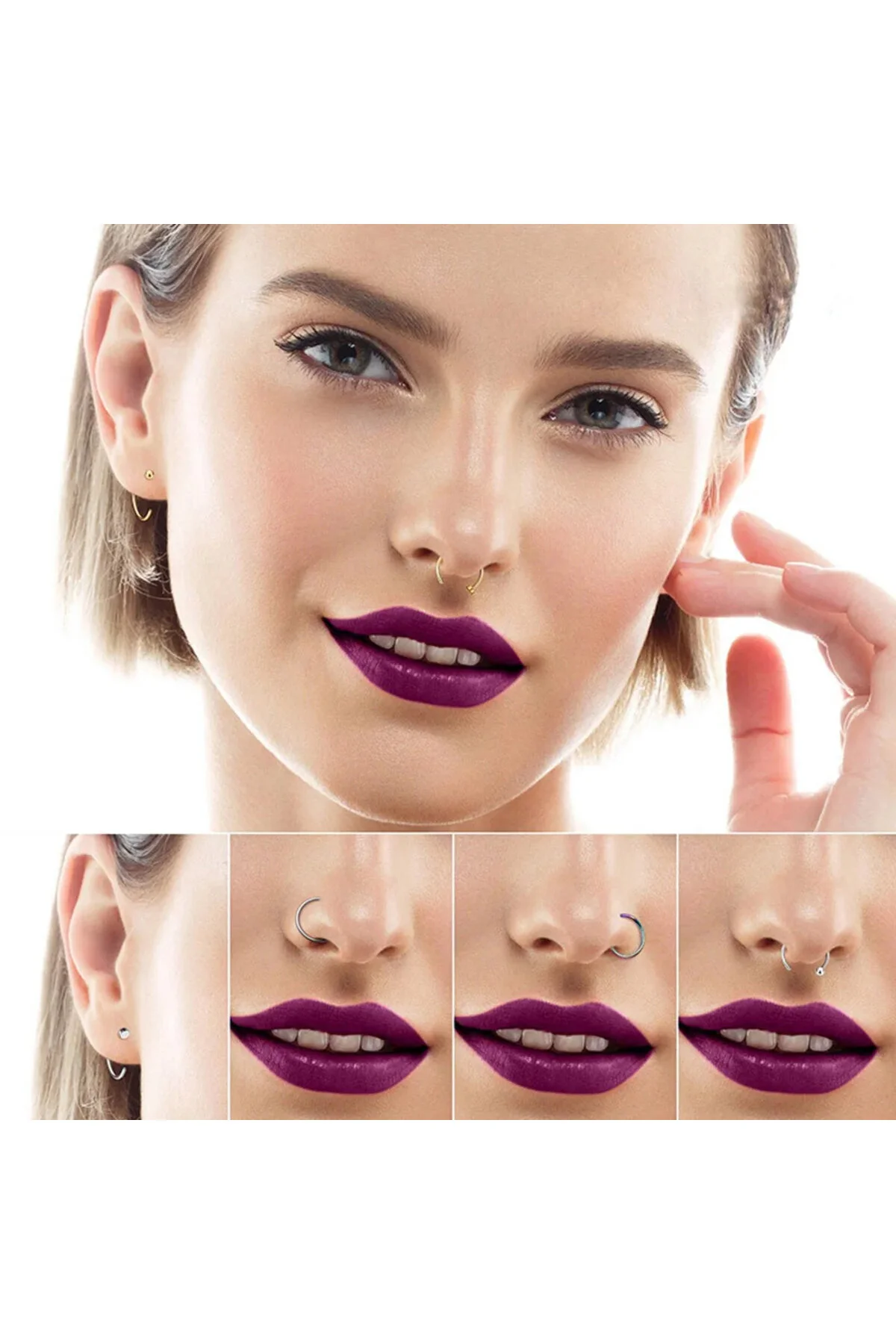 %100 G23 Titanyum "septum, Nose, Helix" "burun, Dudak, Kaş, Kulak" Yarım Halka Sabit Köşeli Hızma 2