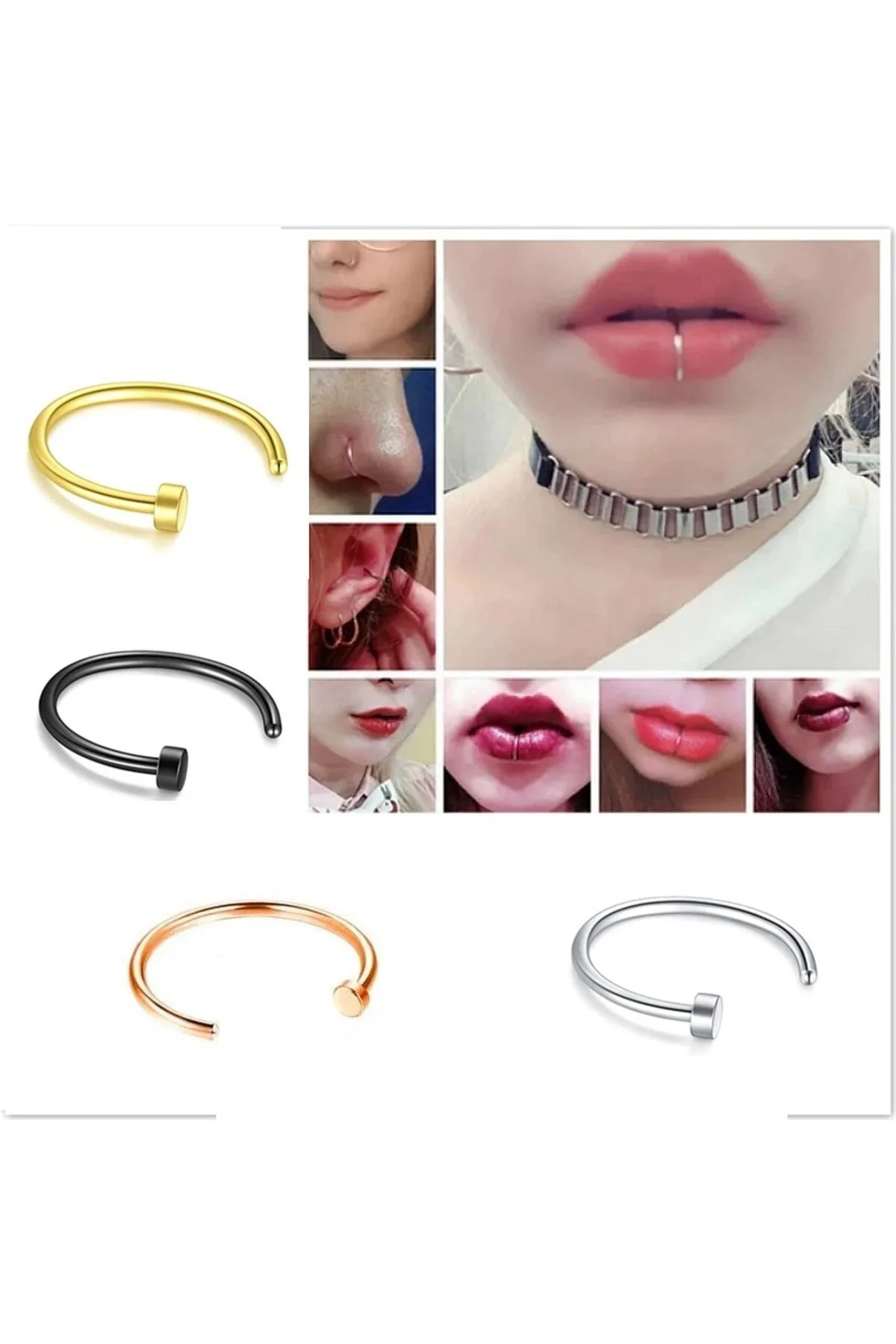 %100 G23 Titanyum "septum, Nose, Helix" "burun, Dudak, Kaş, Kulak" Yarım Halka Sabit Köşeli Hızma 4