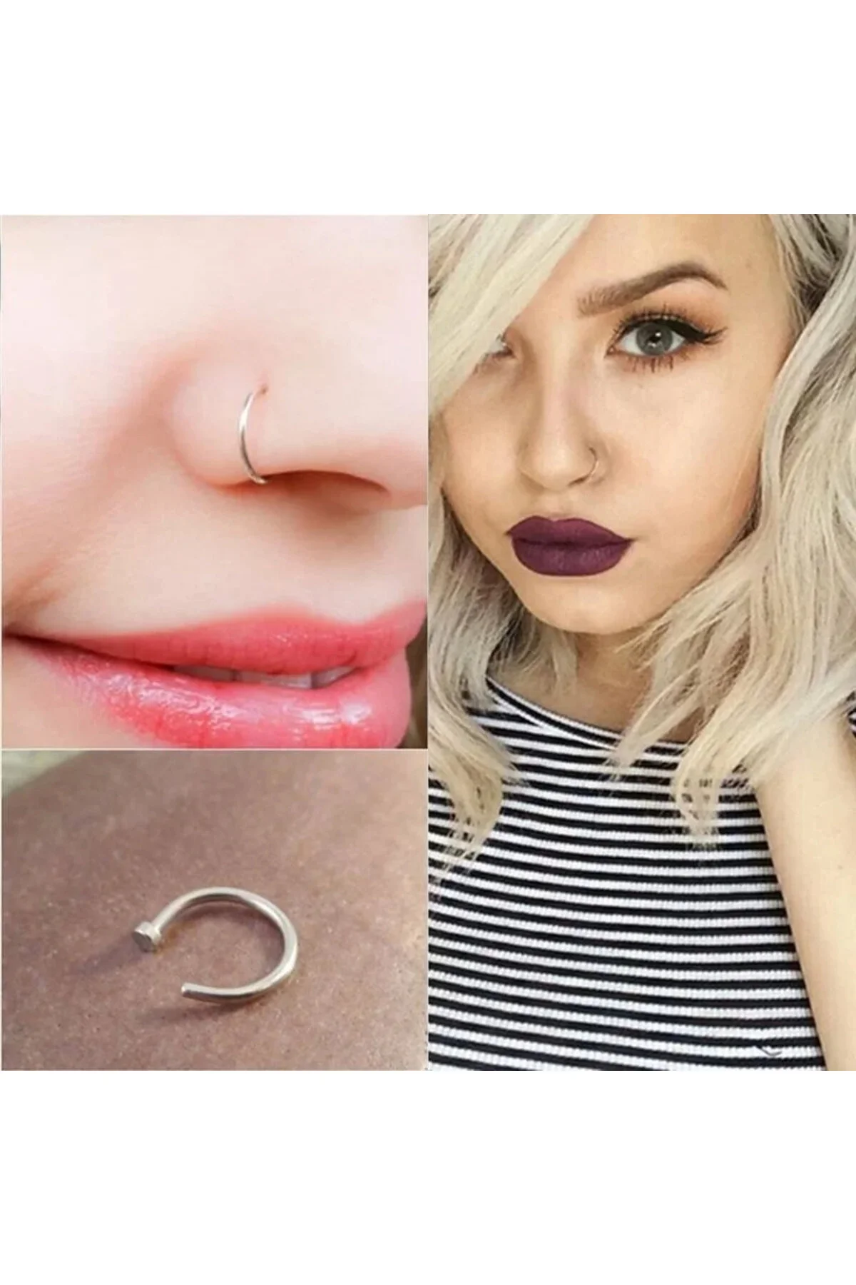 %100 G23 Titanyum "septum, Nose, Helix" "burun, Dudak, Kaş, Kulak" Yarım Halka Sabit Köşeli Hızma 6