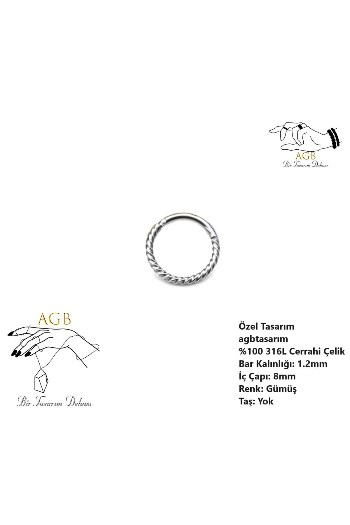 %100 P. ÇELİK BURGULU "septum, Nose, Helix" "Burun, Dudak, Kaş, Kıkırdak" Menteşeli Halka Piercing 1