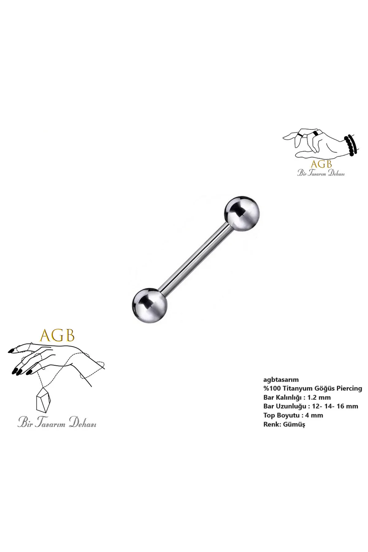 "AGB" Özel Tasarım Çift Toplu Göğüs, Dil, Köprü Piercing (%100 G23 TİTANYUM) 1