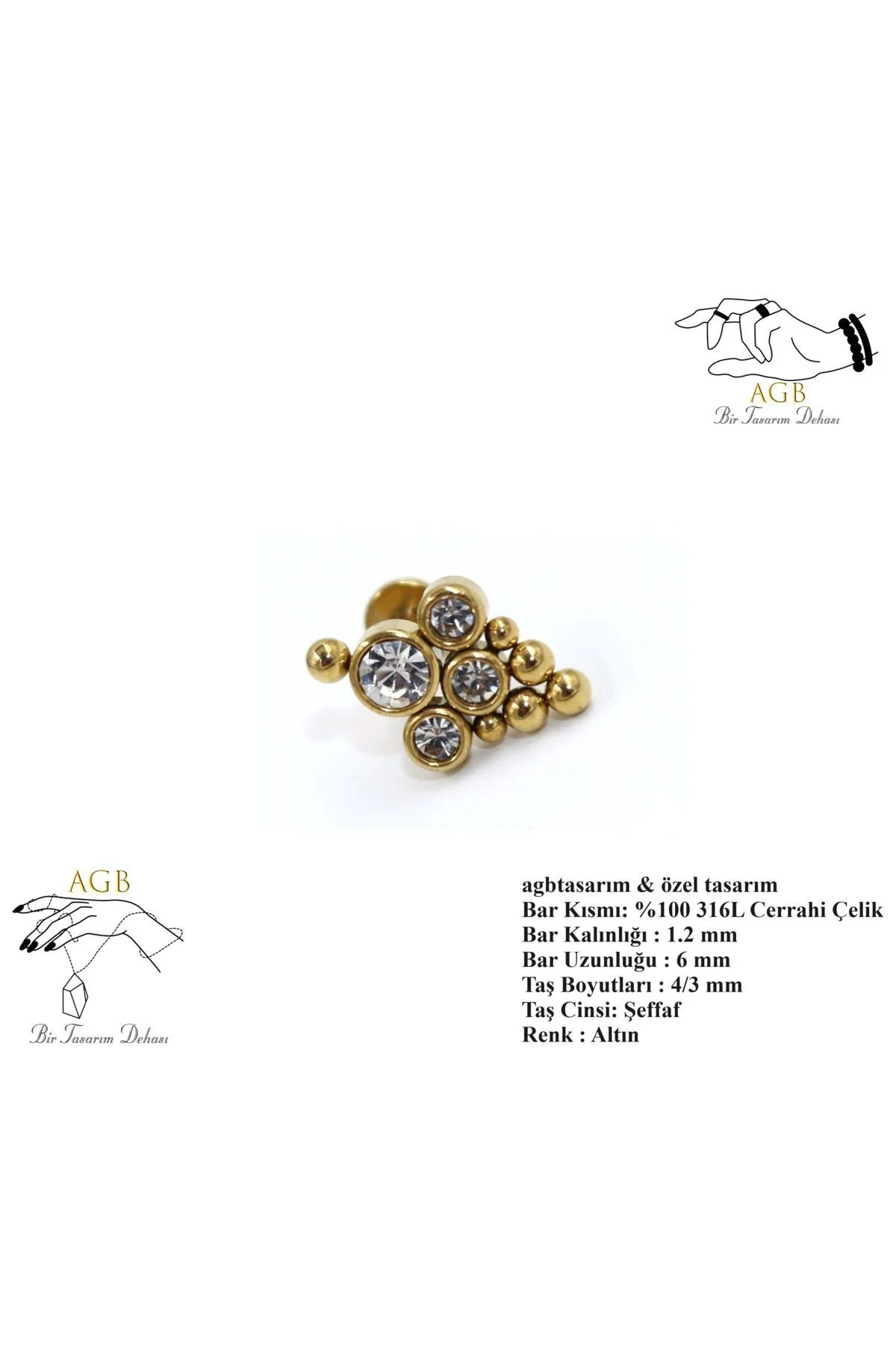 "AGB" Özel Taşlı Uçurtma Figürlü Aksesuarlı Kulak, Kıkırdak, Helix & Tragus Piercing 1