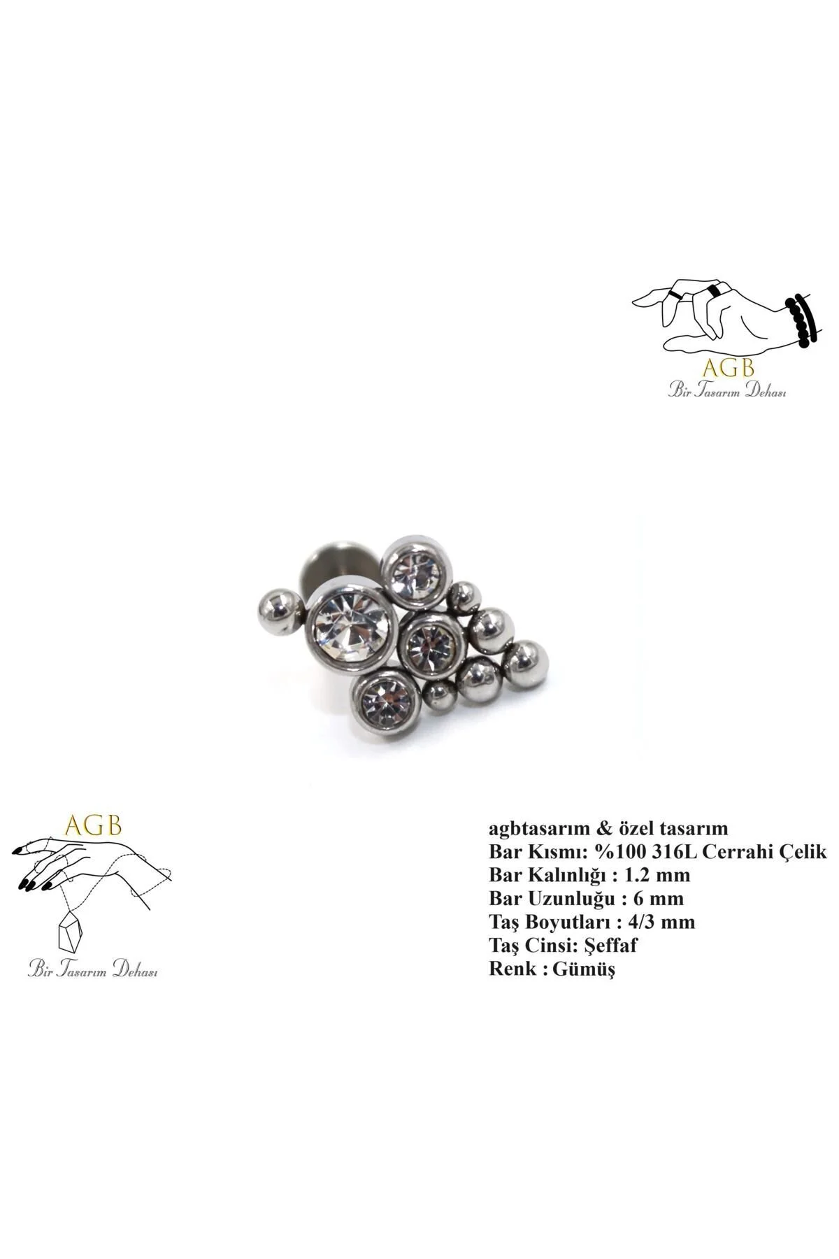 "AGB" Özel Taşlı Uçurtma Figürlü Aksesuarlı  Kulak, Kıkırdak, Helix & Tragus Piercing 1