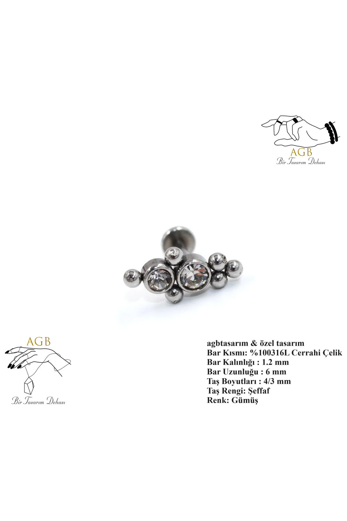 "AGB" Özel Taşlı Uzay Gemisi Figürlü Aksesuarlı  Kulak, Kıkırdak, Helix & Tragus Piercing 1