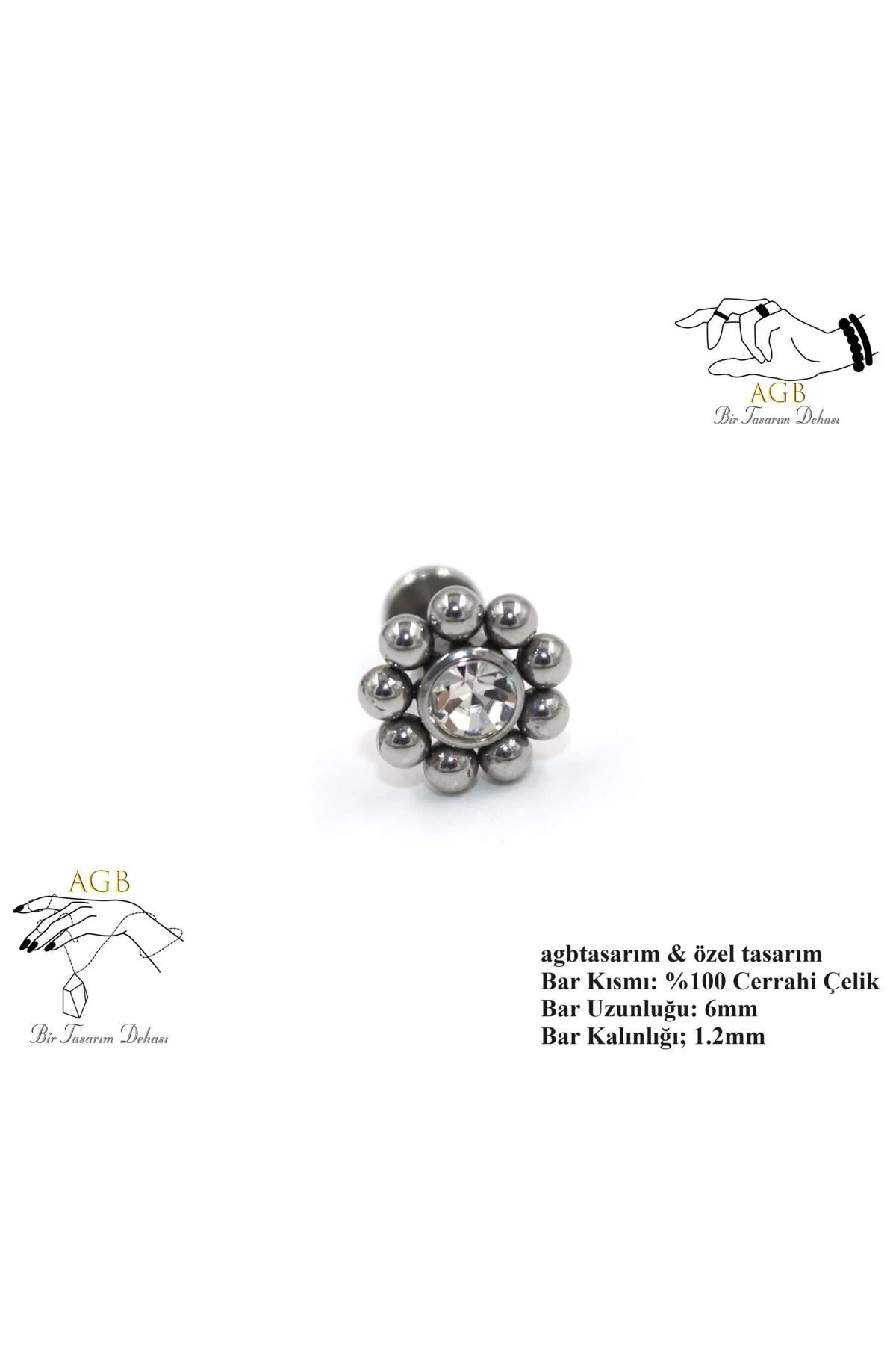 "AGB" Özel Taşlı Çiçek Figürlü Aksesuarlı  Kulak, Kıkırdak, Helix & Tragus Piercing 1