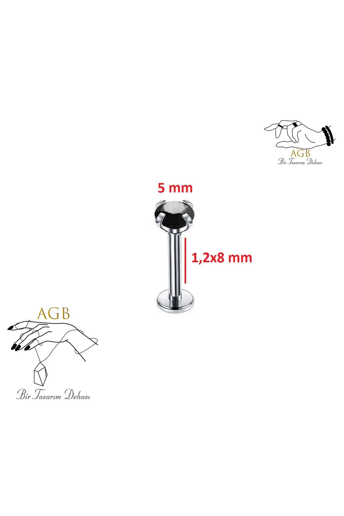 Gösterişli "AGB" Parıltı Taşlı 316L Çelik Helix, Dudak & Burun Piercing (%100 "AGB" İbareli) 1
