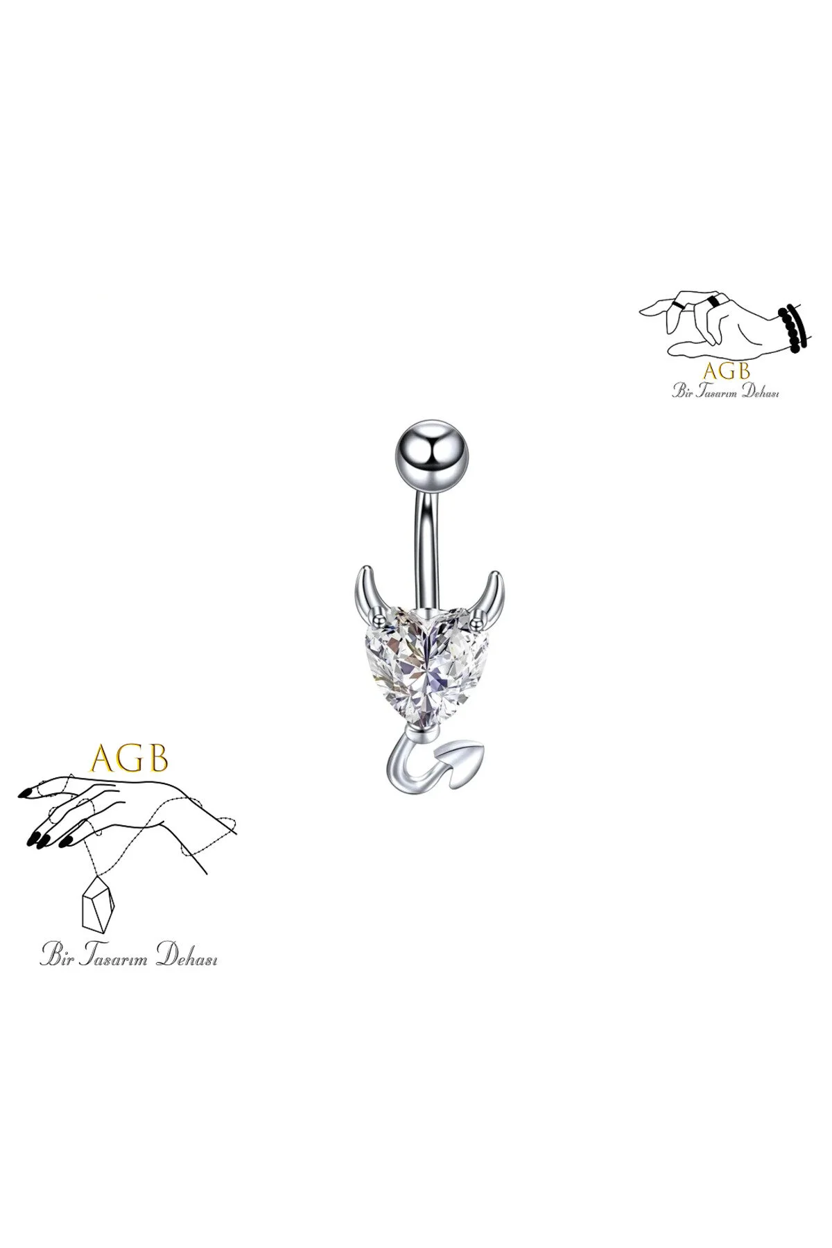 Kalpli Kuyruklu Göbek Piercing (ÖZEL TASARIM, CERRAHİ ÇELİK GÖVDELİ) 1
