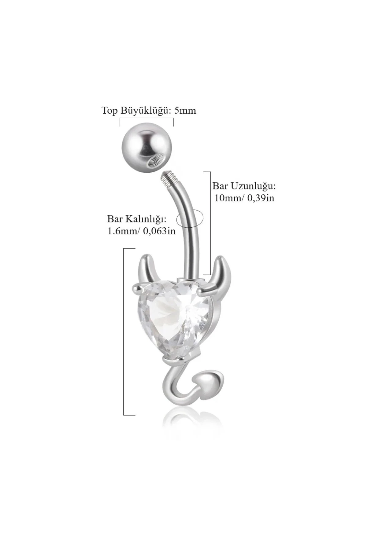 Kalpli Kuyruklu Göbek Piercing (ÖZEL TASARIM, CERRAHİ ÇELİK GÖVDELİ) 2
