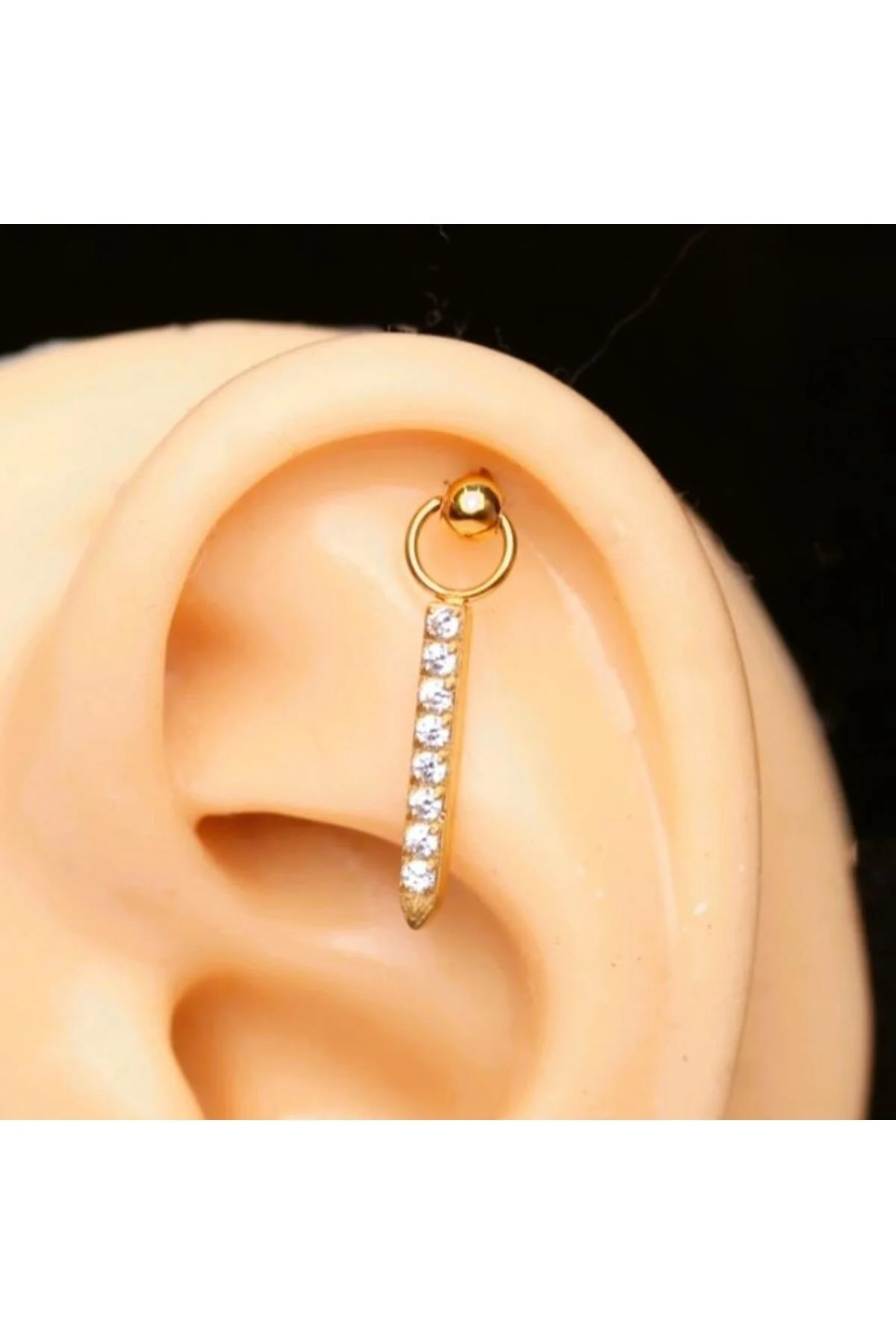 "AGB" Parıltı Taşlı Sarkıt Sütun Figürlü Aksesuarlı  Kulak, Kıkırdak, Helix & Tragus Piercing 1